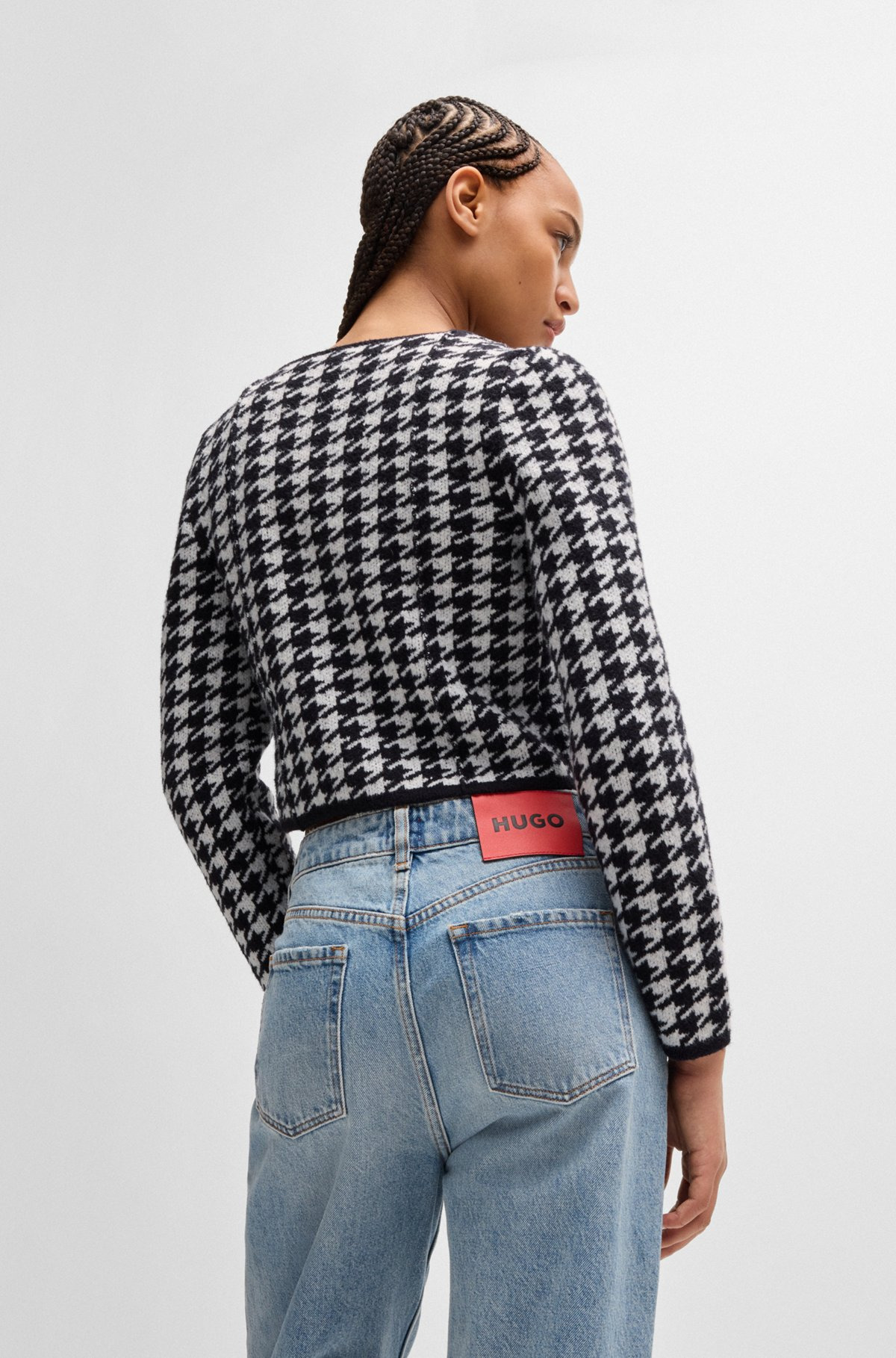 CROPPED CARDIGAN IN A HOUNDSTOOTH COTTON BLEND - 4