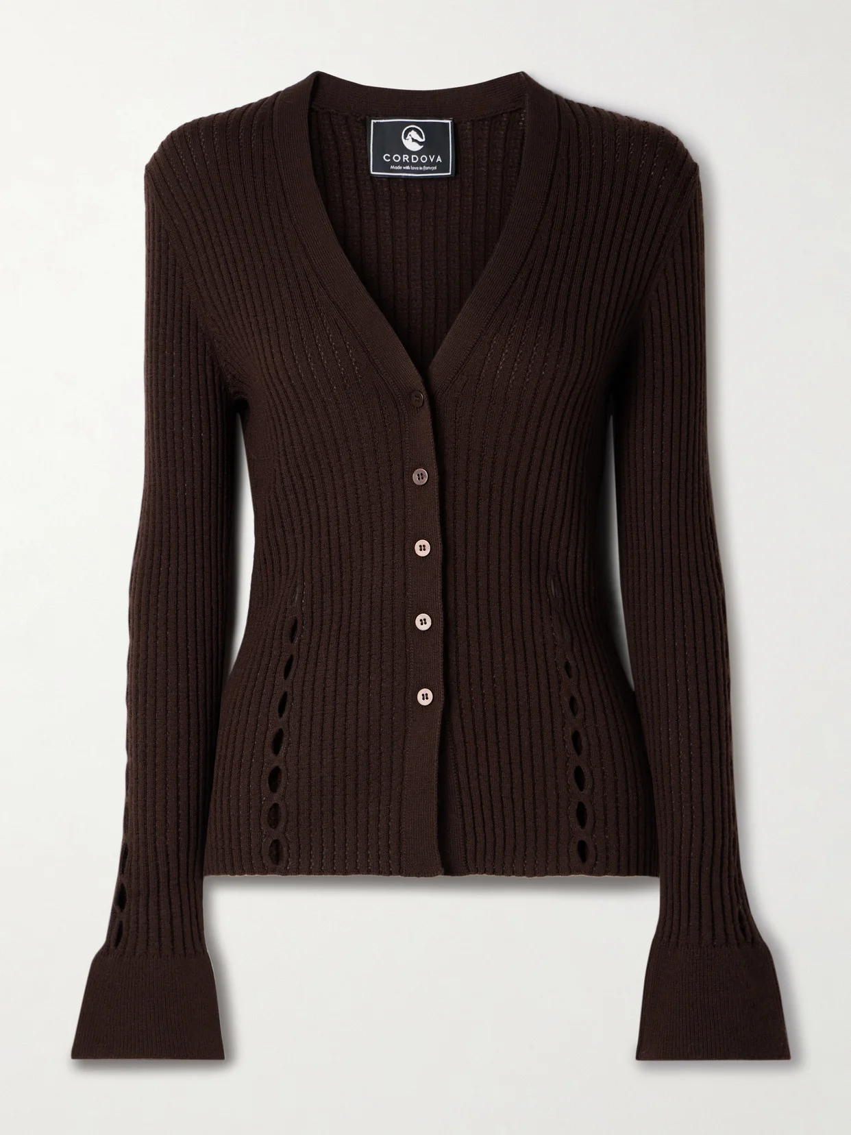 Savoie Ribbed Pointelle-knit Merino Wool Cardigan - 1