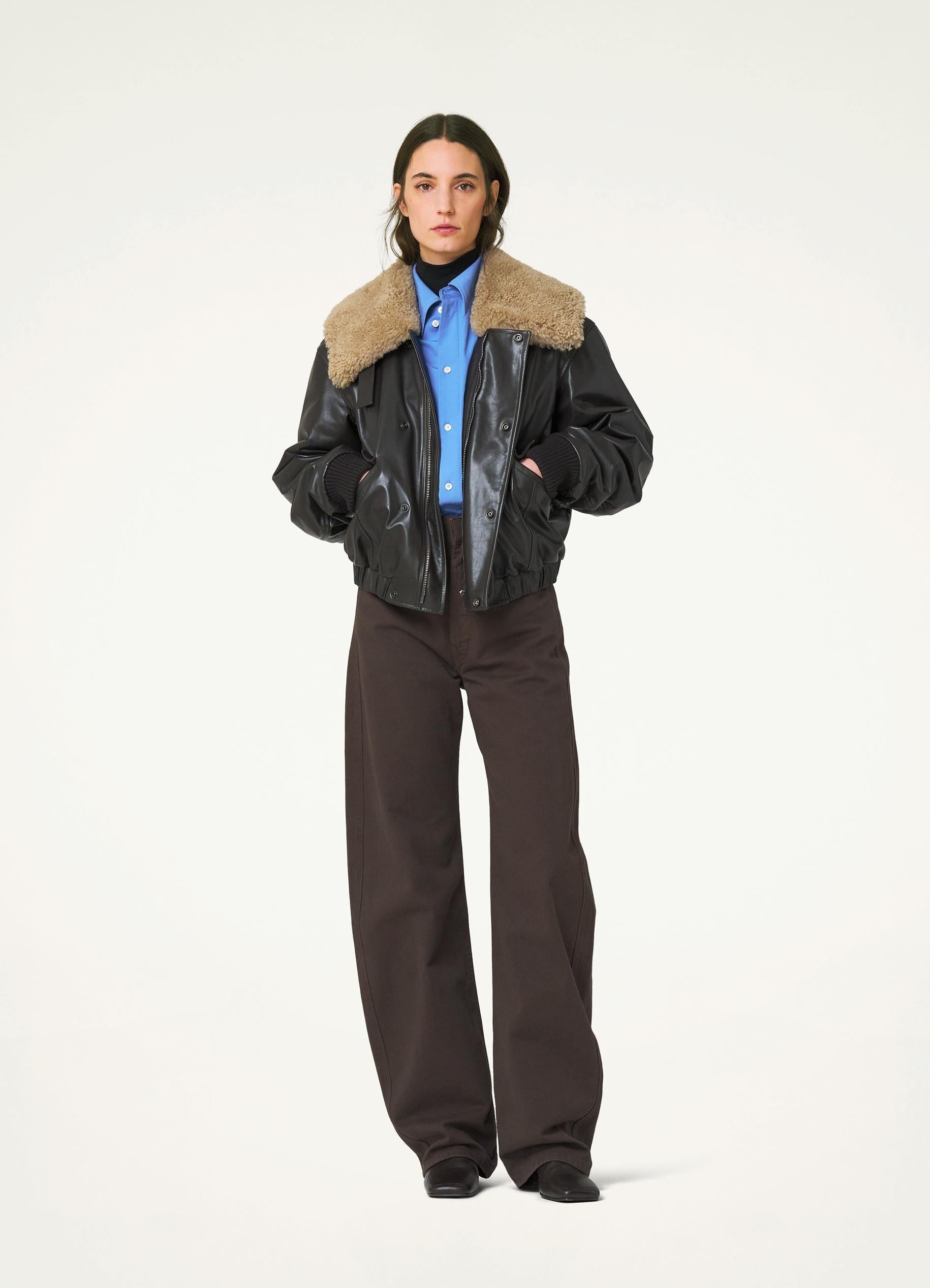 LEATHER BLOUSON WITH SHEARLING COLLAR - 3