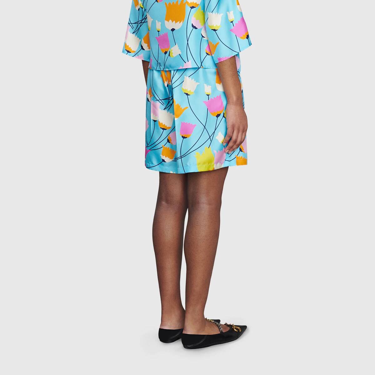 Tulip print silk shorts - 4