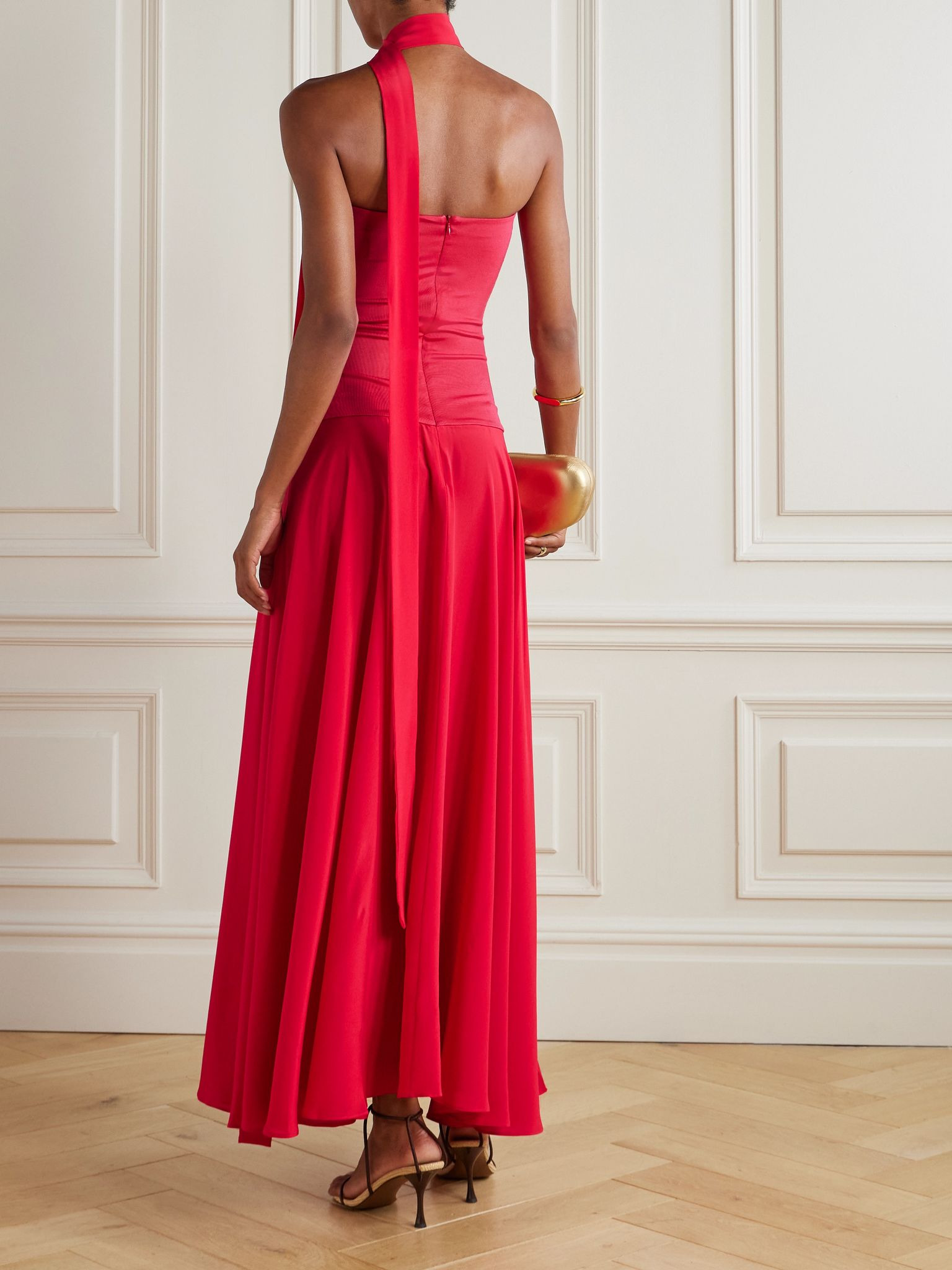 Illi strapless crepe and silk-satin maxi dress and tie Red - 3