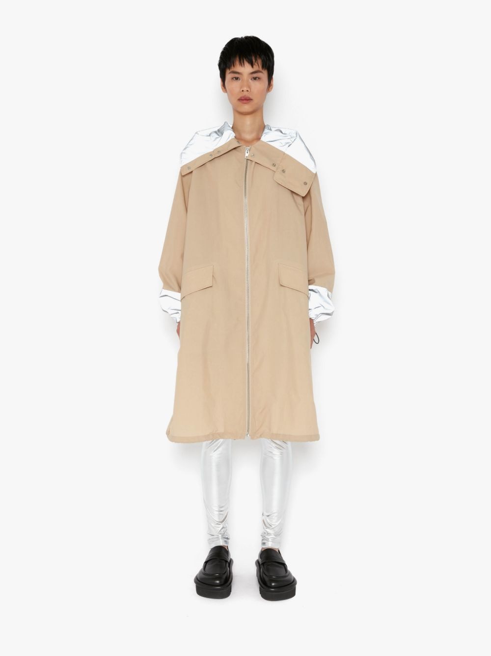 CONTRAST HOOD LONG PARKA COAT - 2