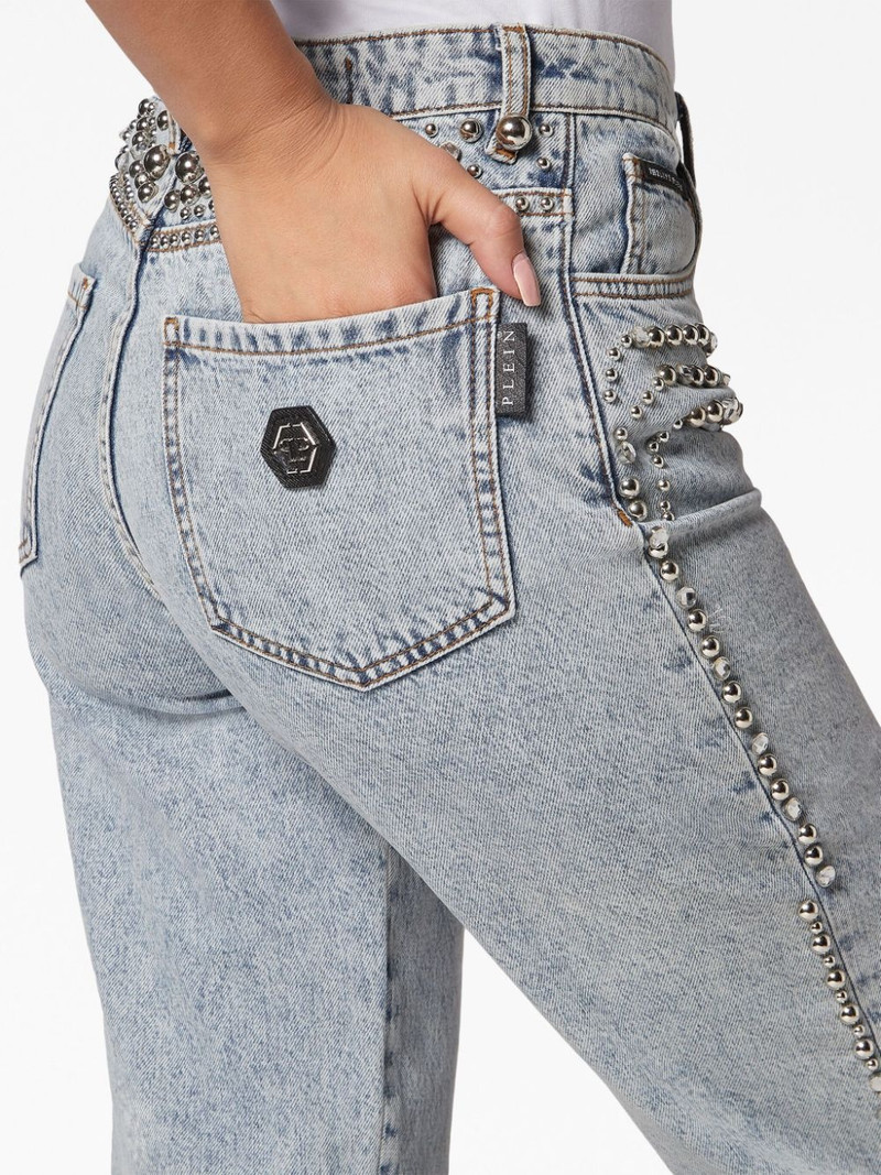 logo-patch cotton tapered jeans 5