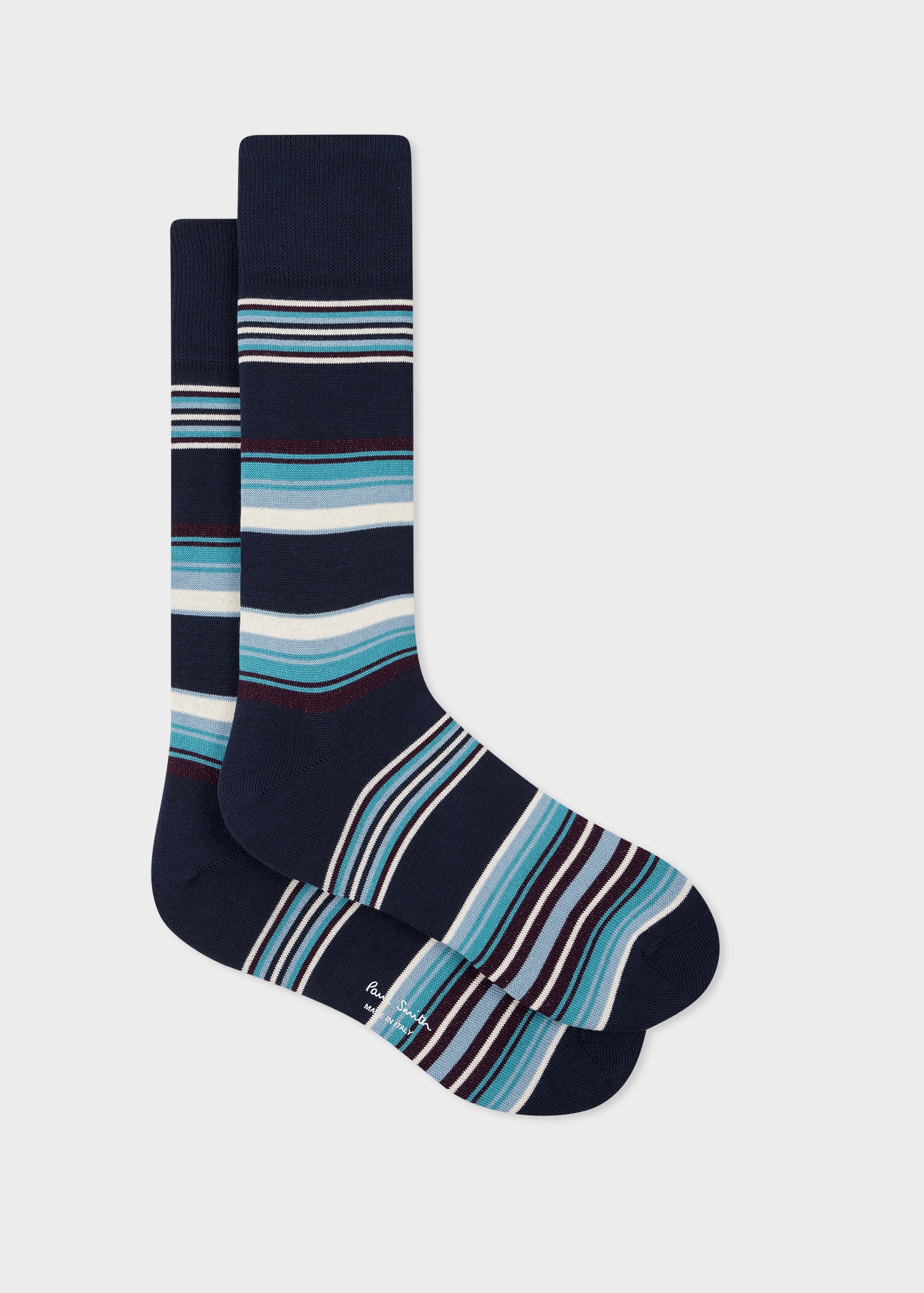 Navy Cotton-Blend Howard Stripe Socks - 1