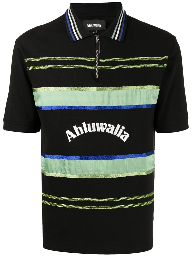 Ahluwalia AHLUWALIA Logo Print Zip Up Polo Shirt Black