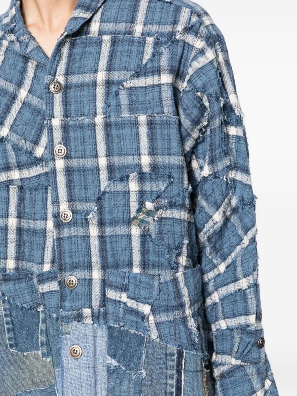 patchwork checked shirt - 5
