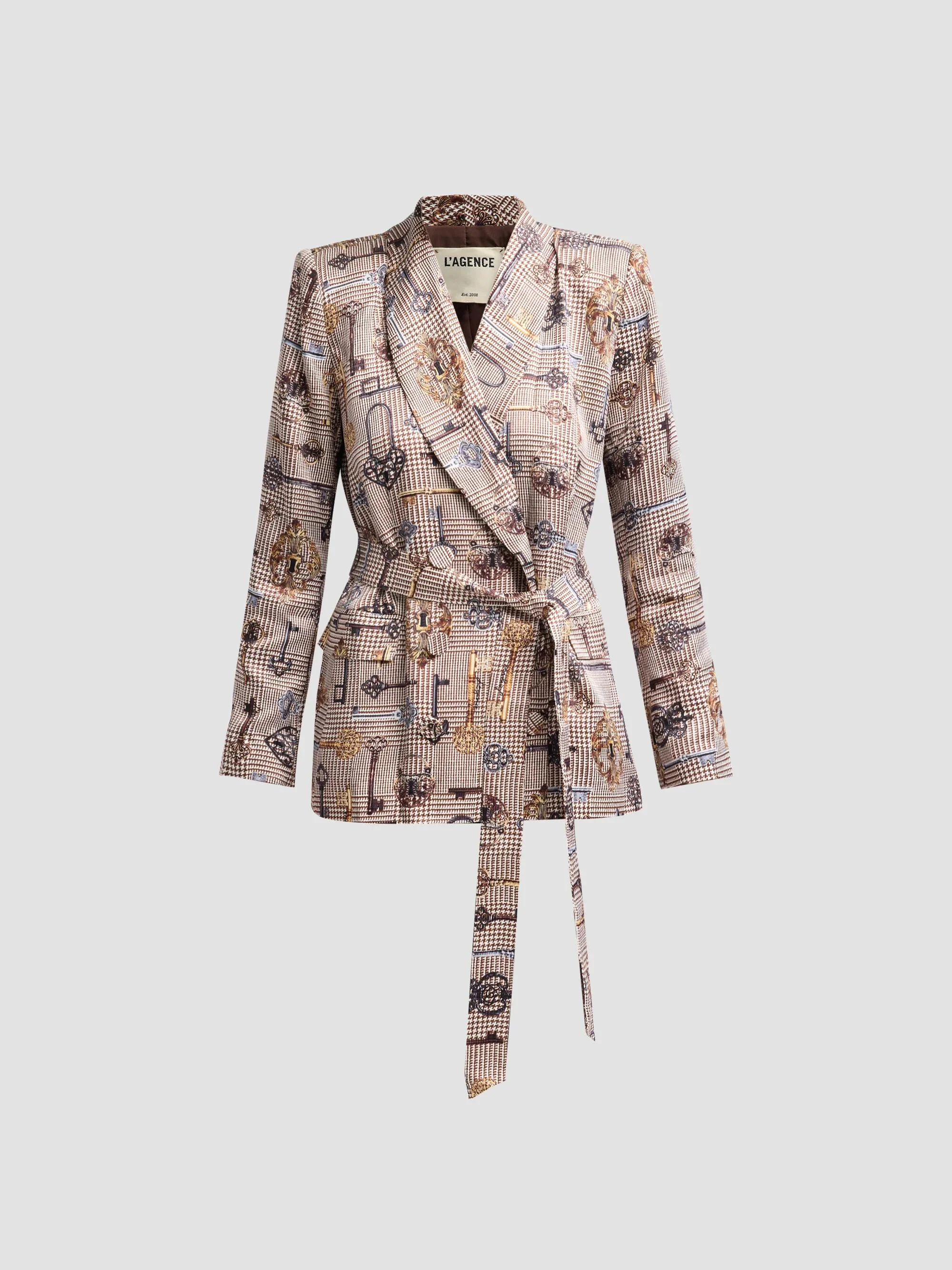 Women's Aven Houndstooth Wrap Blazer - Brown Multi Houndstooth - 1