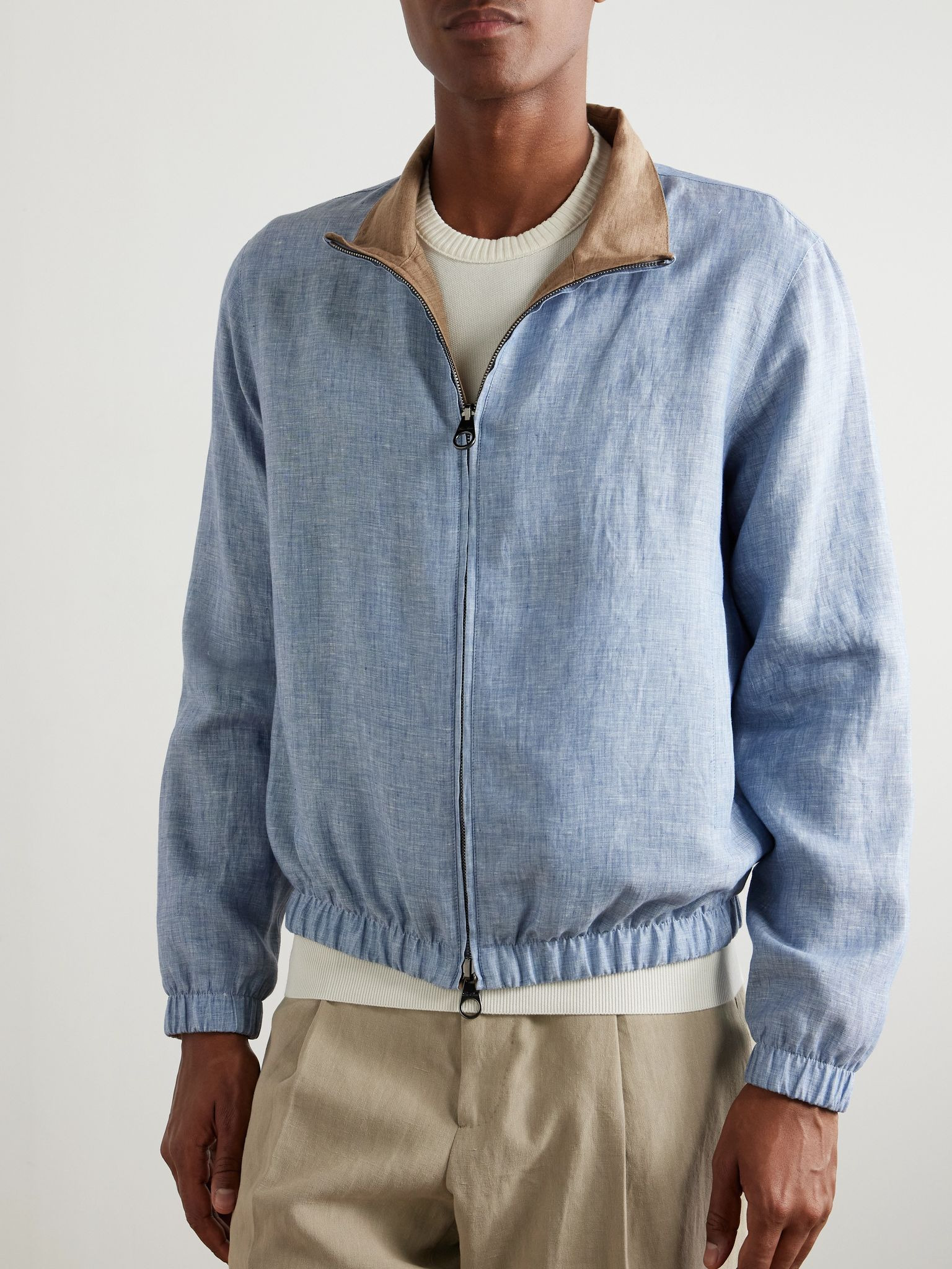 Reversible Linen Bomber Jacket Sky blue - 3