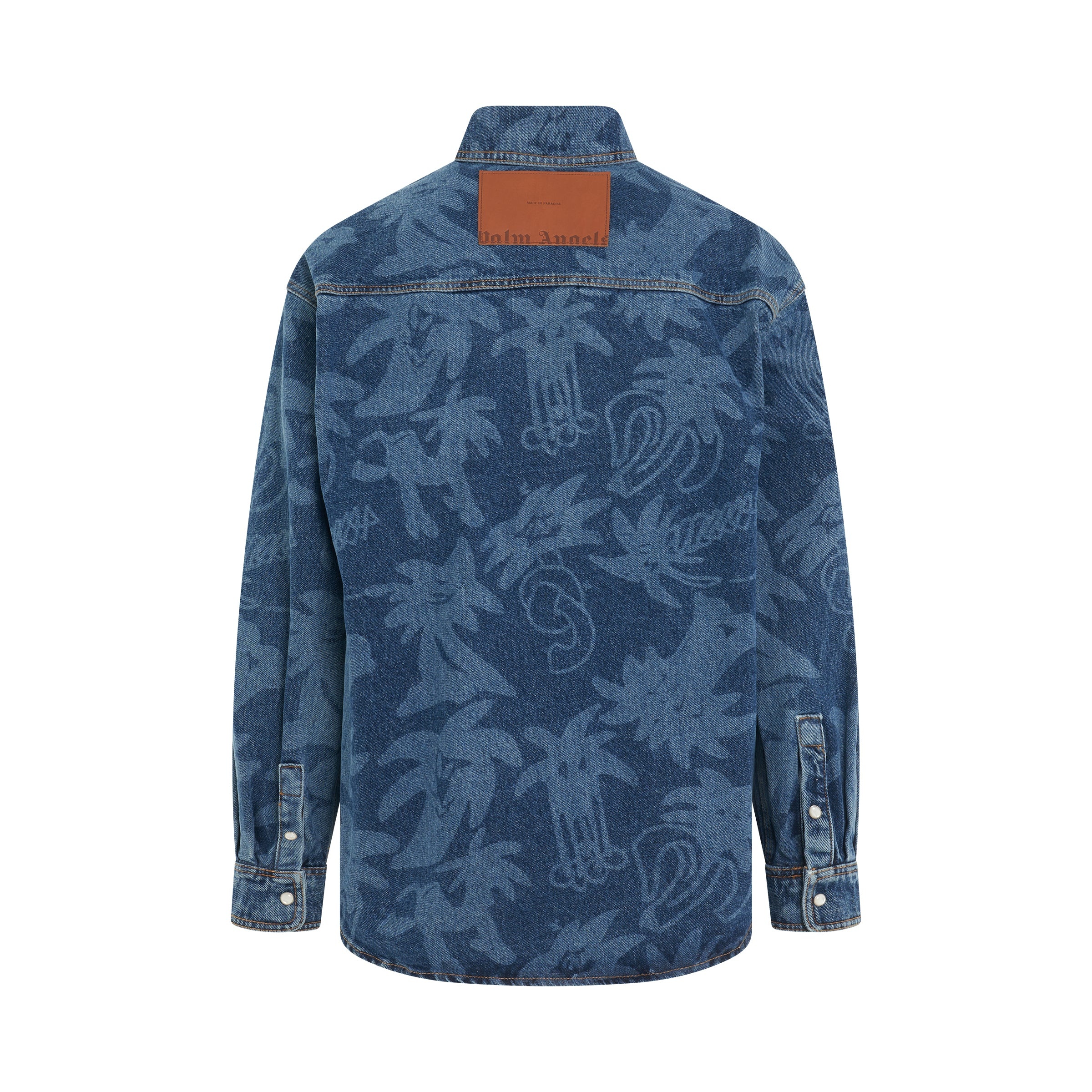 Palmity Laser Printed Denim Shirt in Blue - 4