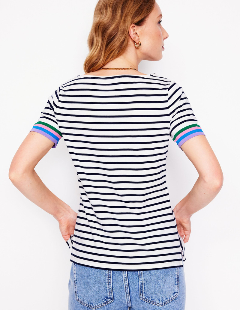 Ella Short Sleeve Breton-Emerald, Purple Sleeve Stripe 4