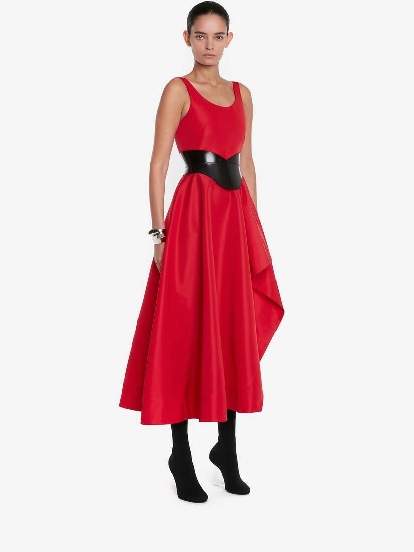 Women's Asymmetric Drape Dress in Lust Red - 3