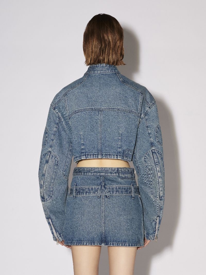 CROPPED DENIM BIKER JACKET - 4