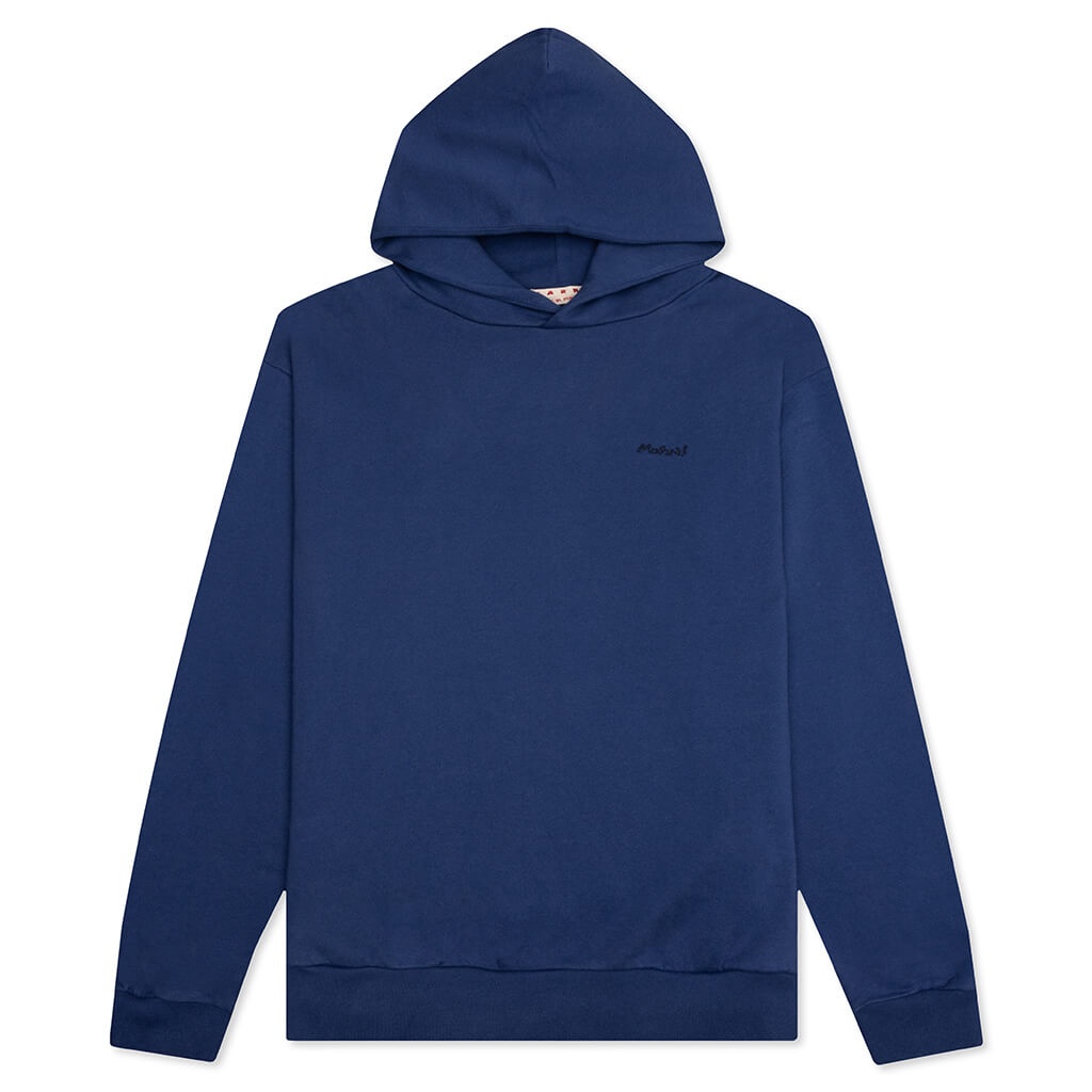 MARNI HOODED BRUSHED LOGO SWEATSHIRT - OCEAN - 1