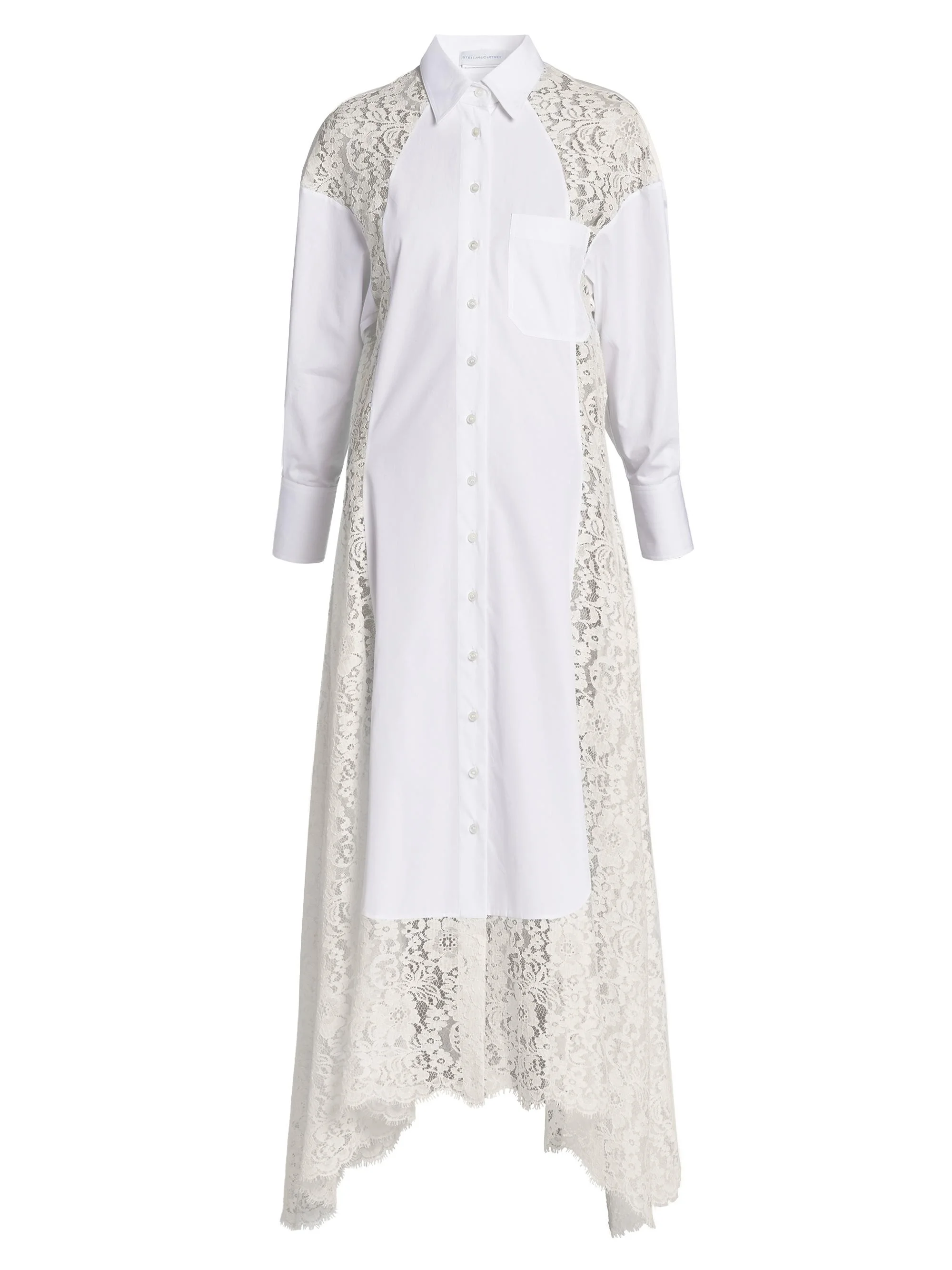 Women's Lace-Paneled Cotton Poplin Shirtdress - Pure White - 1