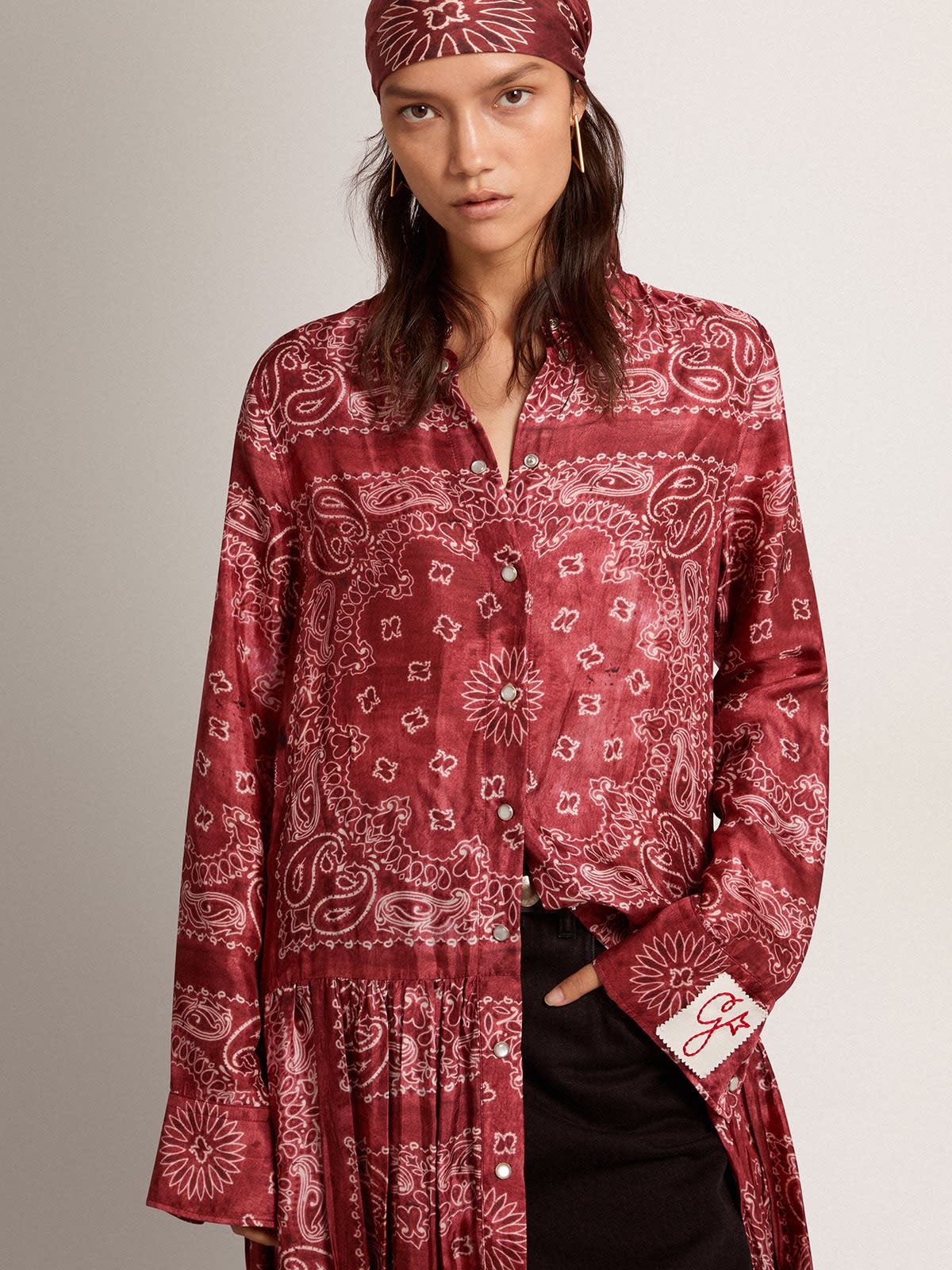 Women's burgundy shirt dress with paisley print - 2