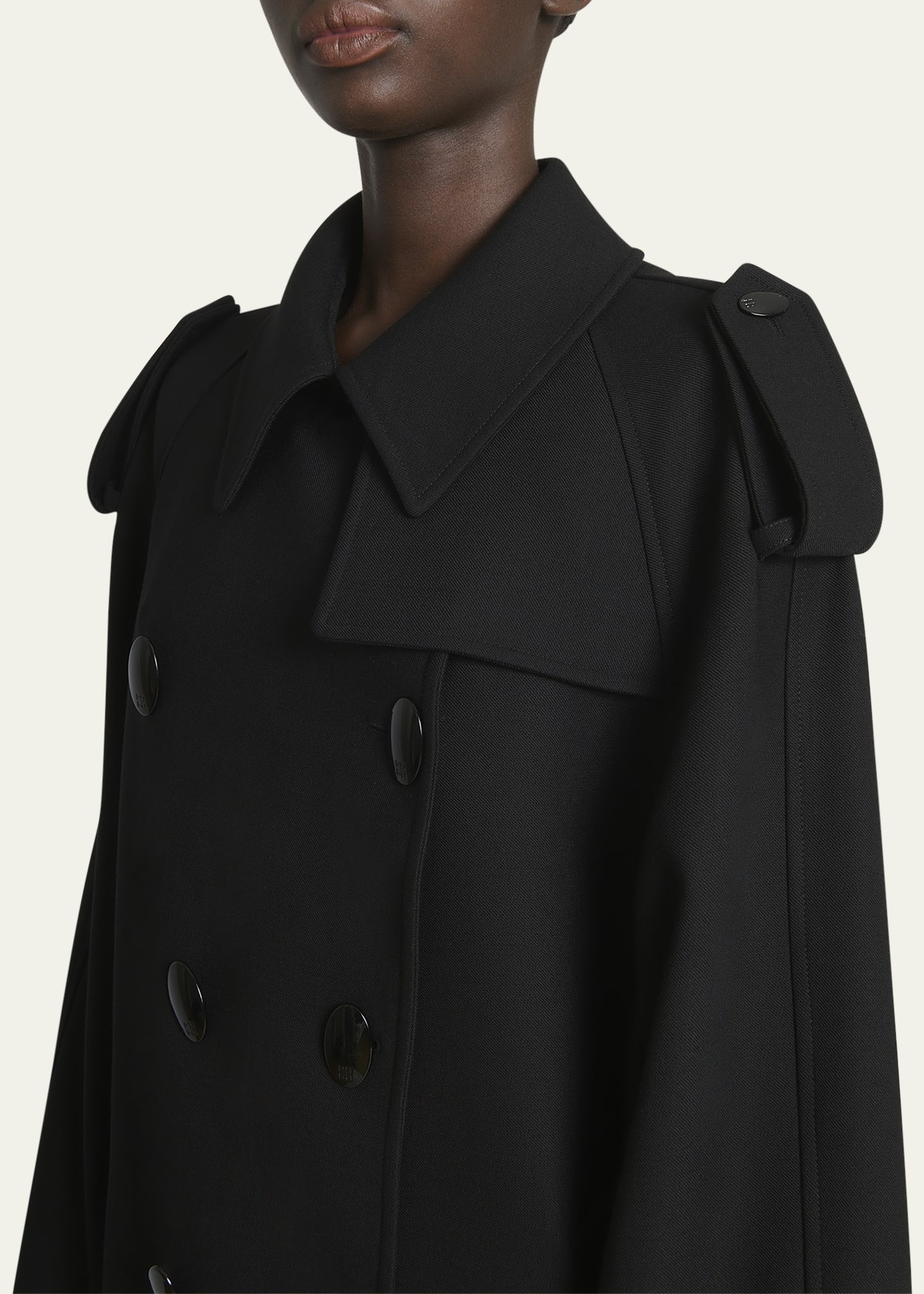 Double-Breasted Volume Belted Wool Trench Coat - 5