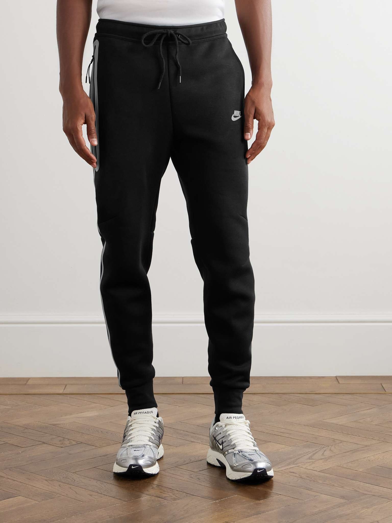 Tapered Logo-Embroidered Striped Cotton-Blend Tech-Fleece Sweatpants - 3
