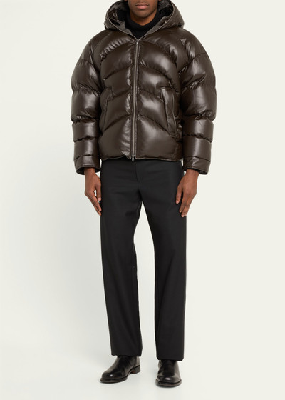 RANDOM IDENTITIES Men's Hooded Faux-Leather Puffer Jacket outlook