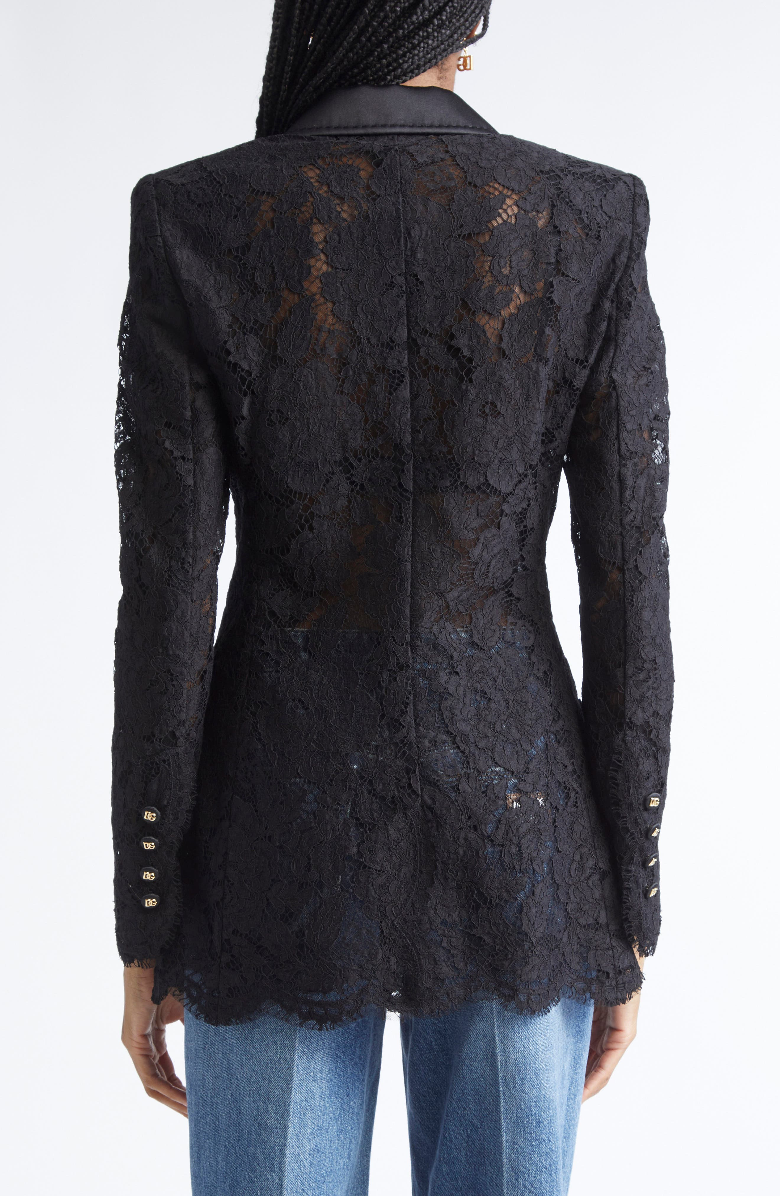 Dolce&Gabbana Double Breasted Floral Lace Jacket in N0000 Nero at Nordstrom - 3