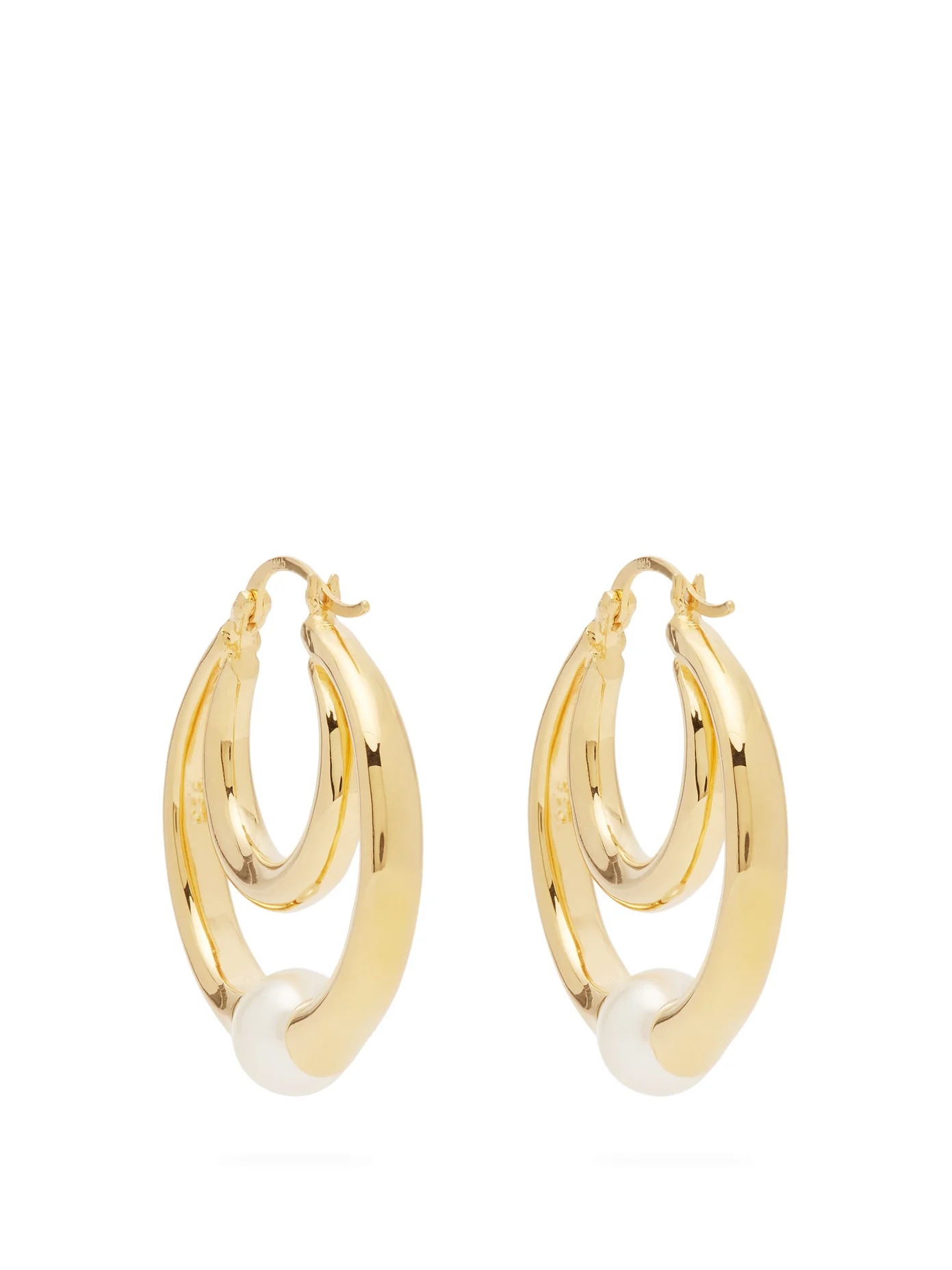 Double-hoop gold-vermeil and faux-pearl earrings - 4