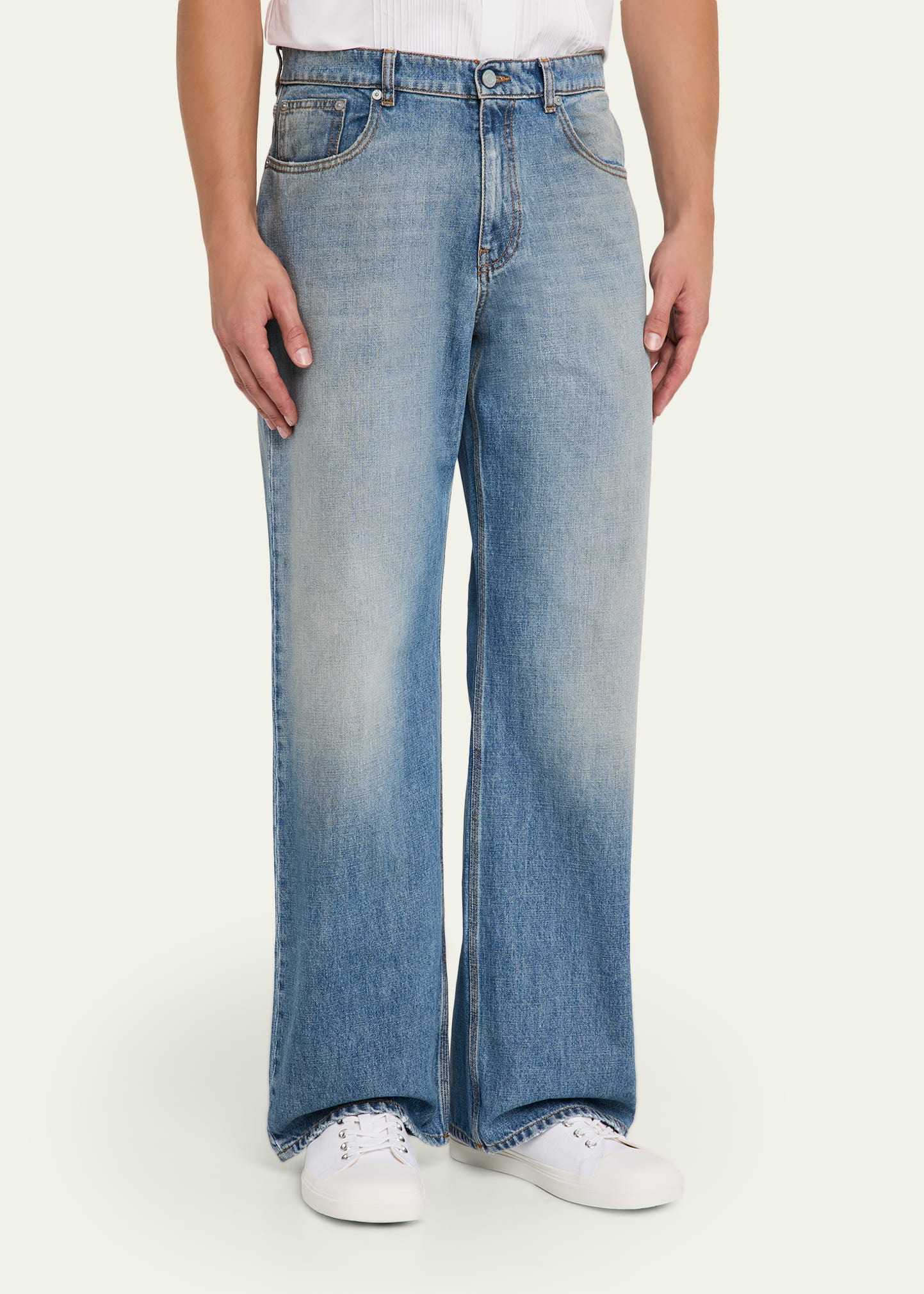 Men's Faded Denim Wide-Leg Jeans - 4