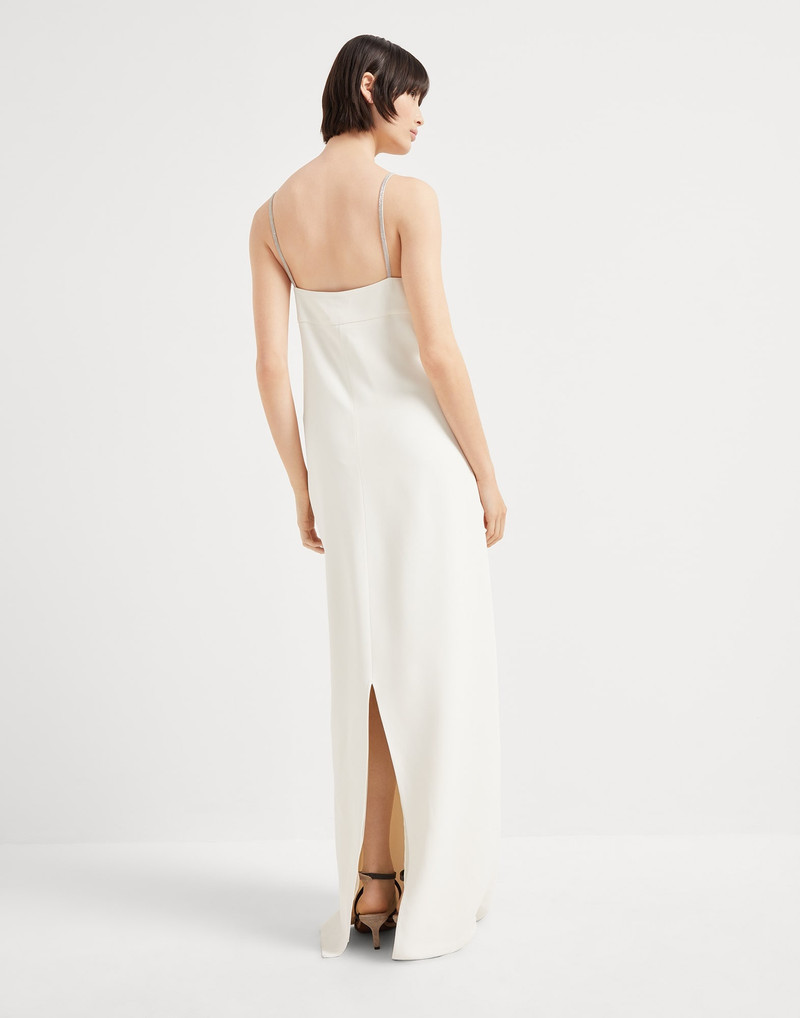 Brunello Cucinelli Silk and acetate crêpe cady square-neck dress with shiny straps outlook