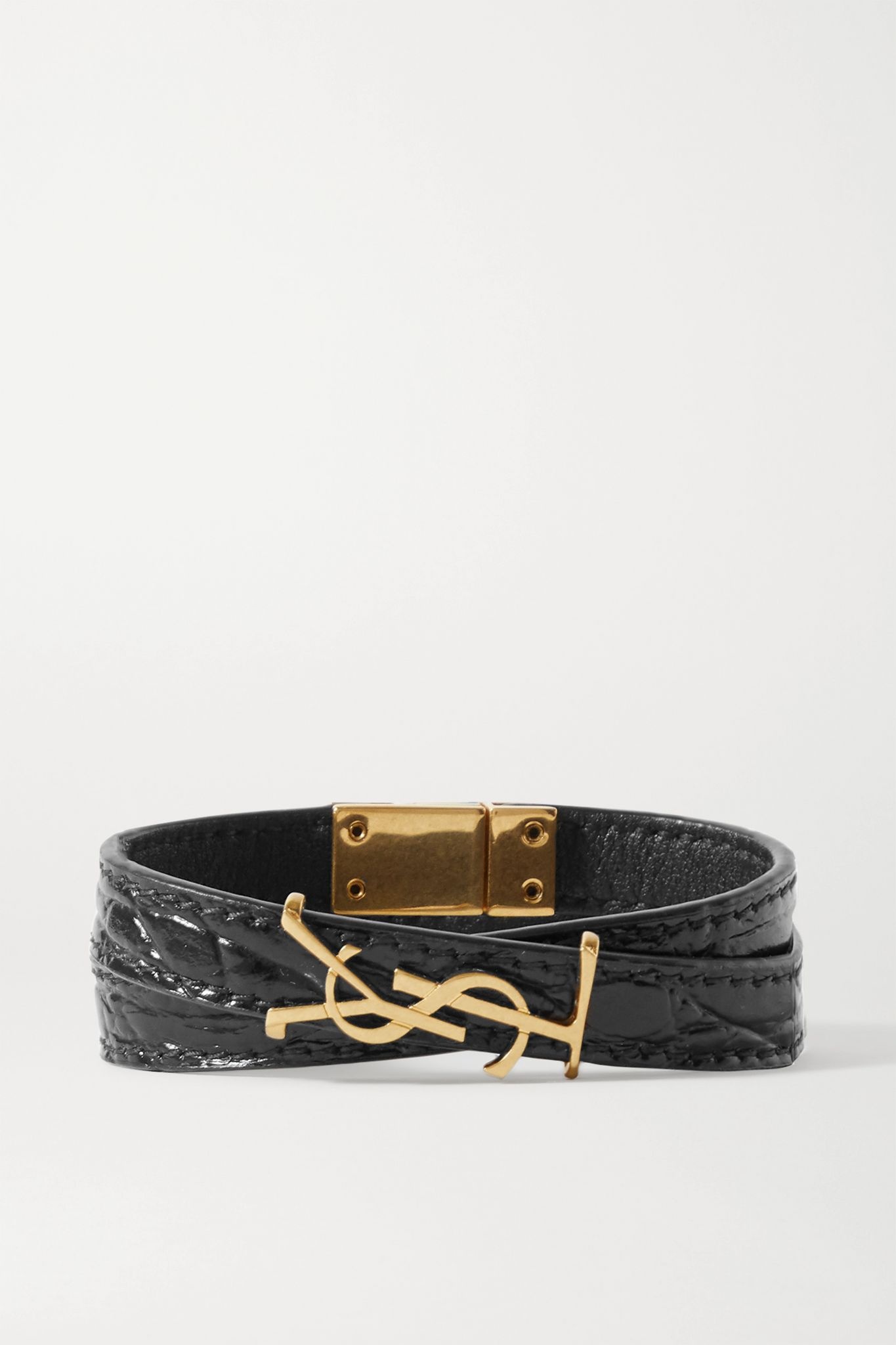 Croc-effect leather and gold-tone bracelet - 1