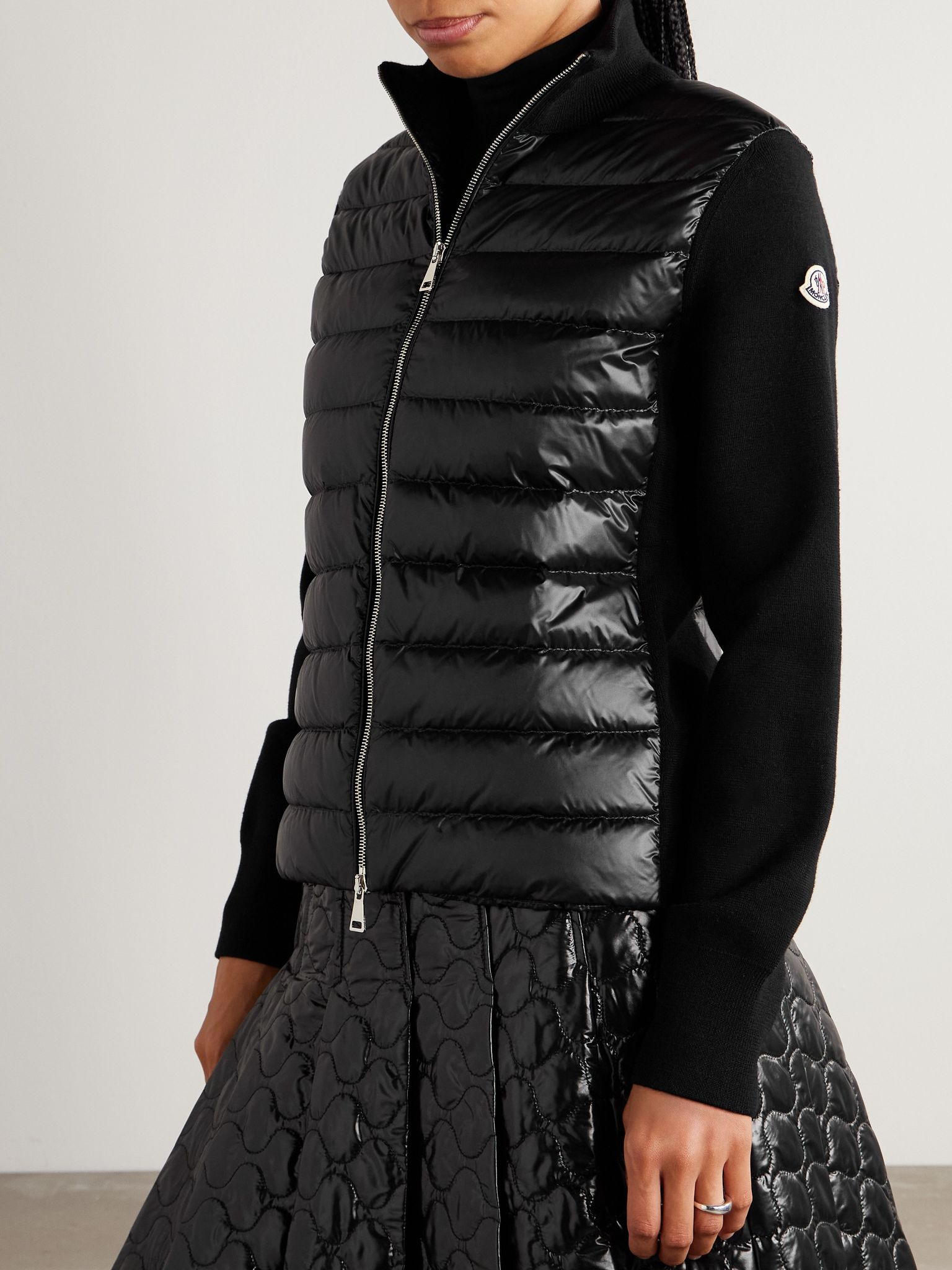 Wool and quilted shell down cardigan Black - 3