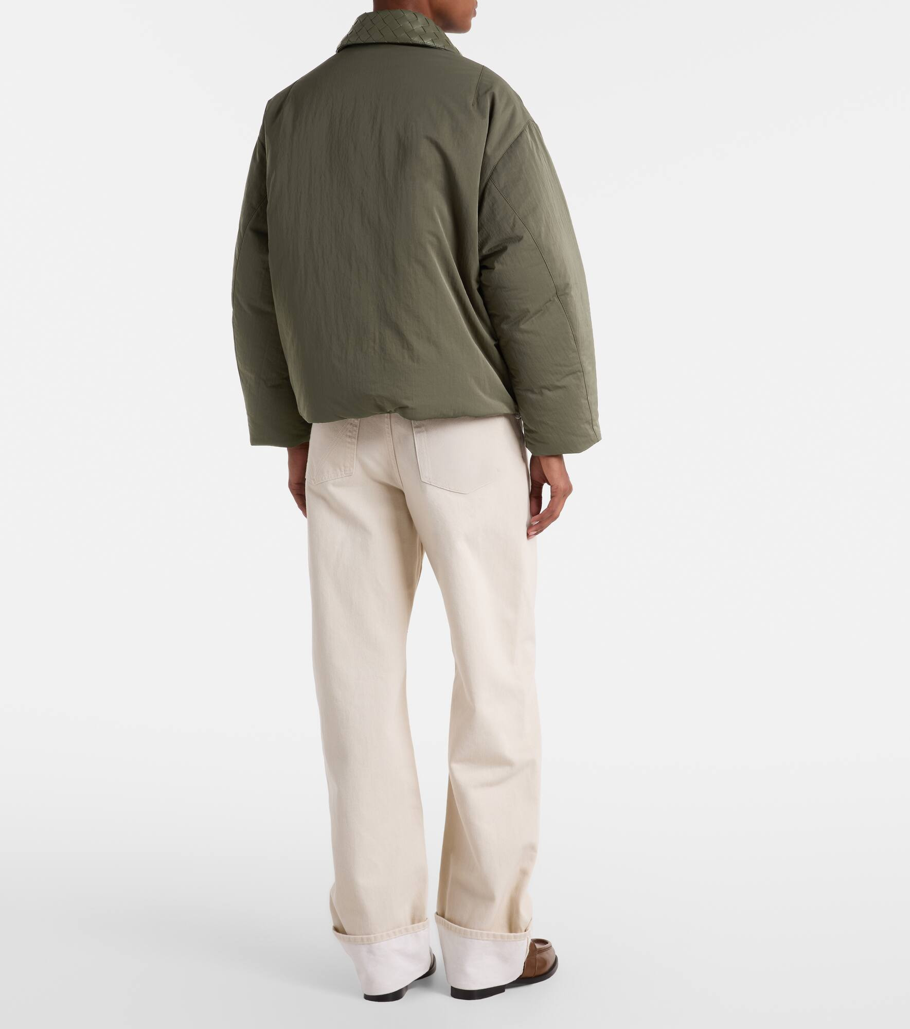 Intrecciato leather-trimmed down jacket - 3