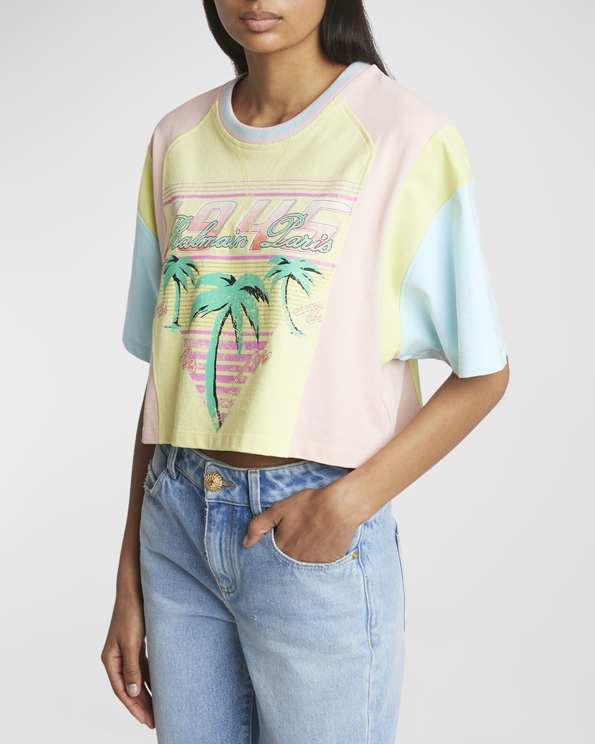 Palm Tree Colorblock Short-Sleeve Logo Crop T-Shirt - 7