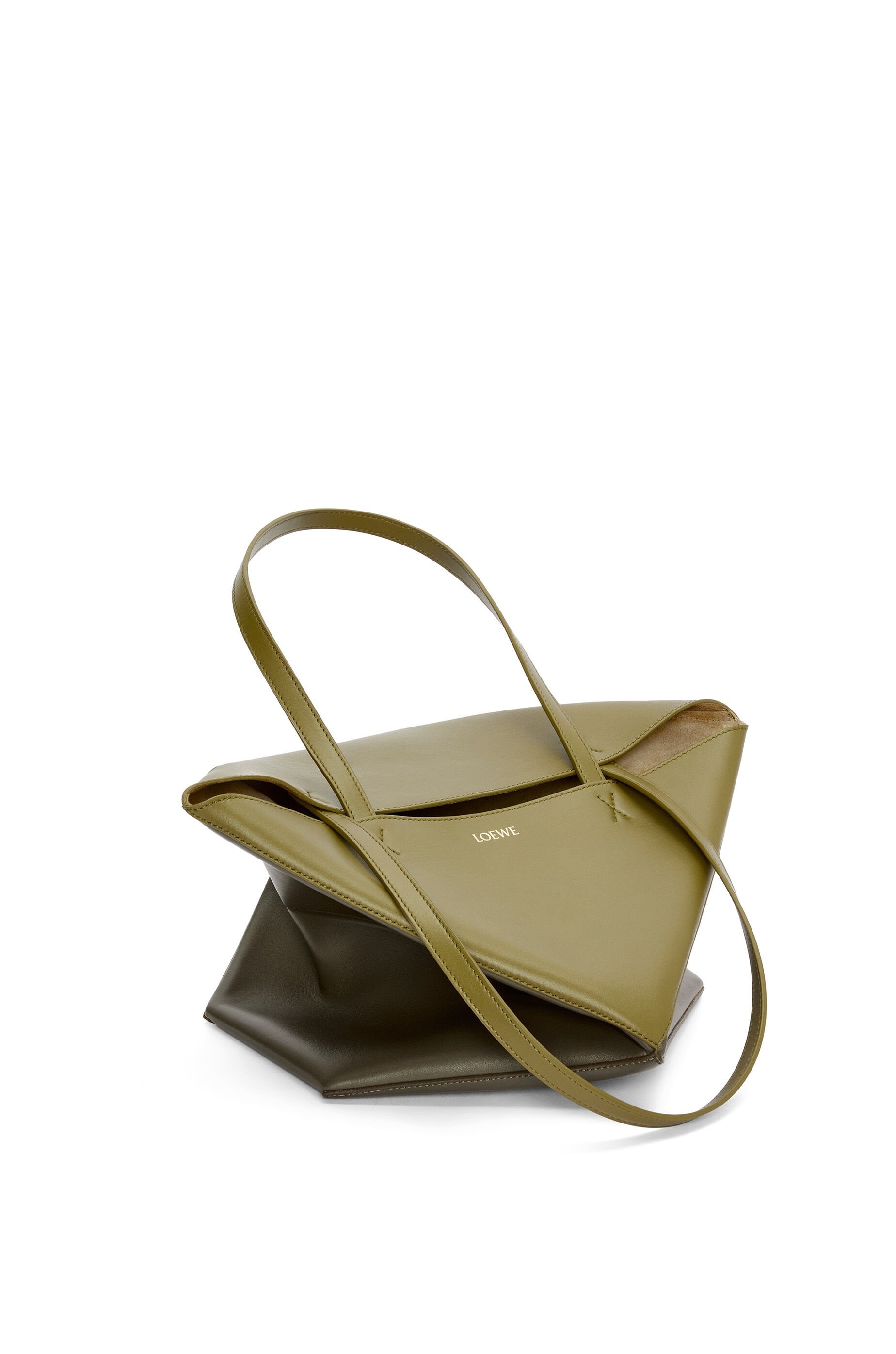 Puzzle Fold Tote in shiny calfskin Olive Green/Khaki Green - LOEWE