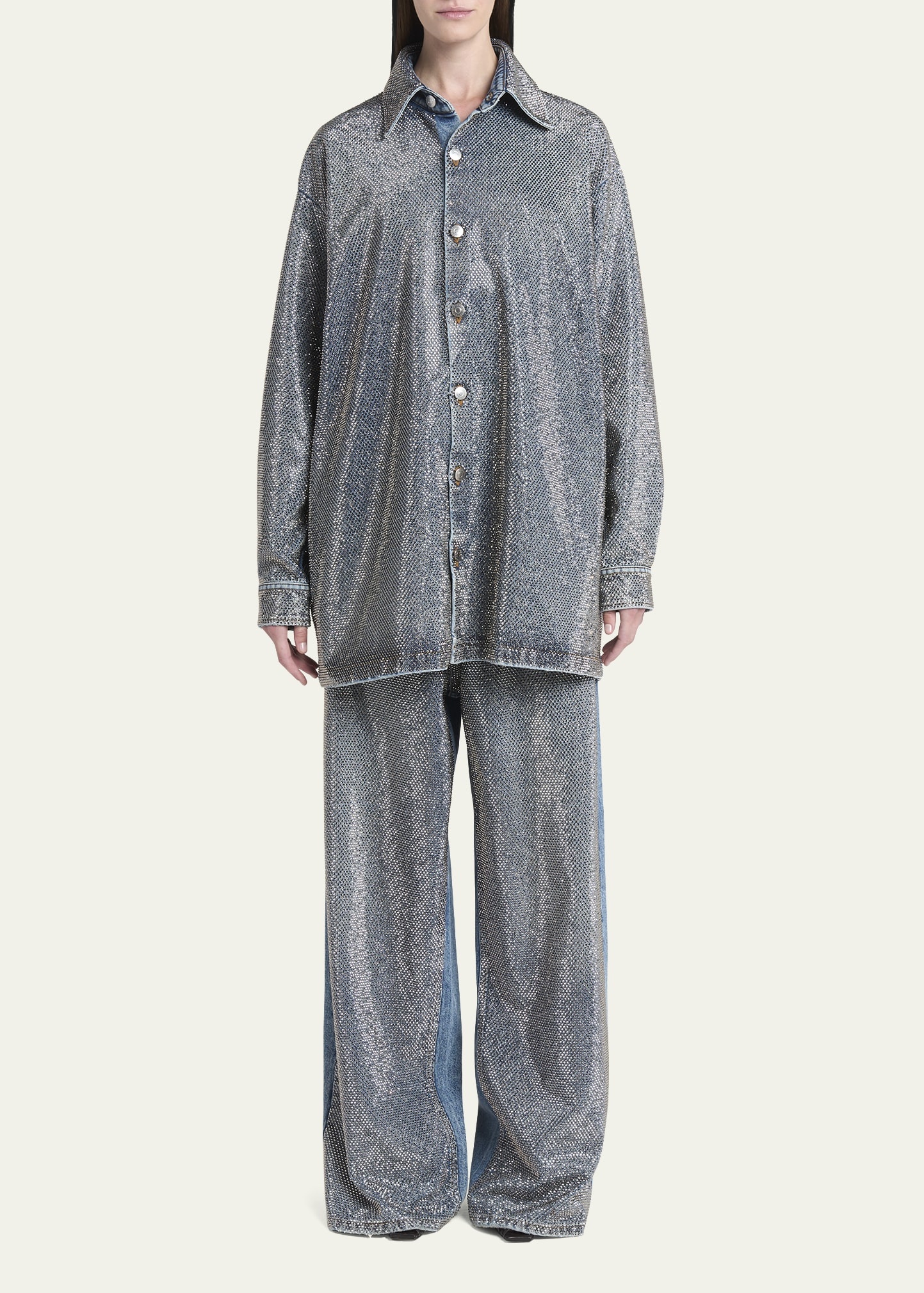 Crystal Hotfix Denim Overshirt - 2