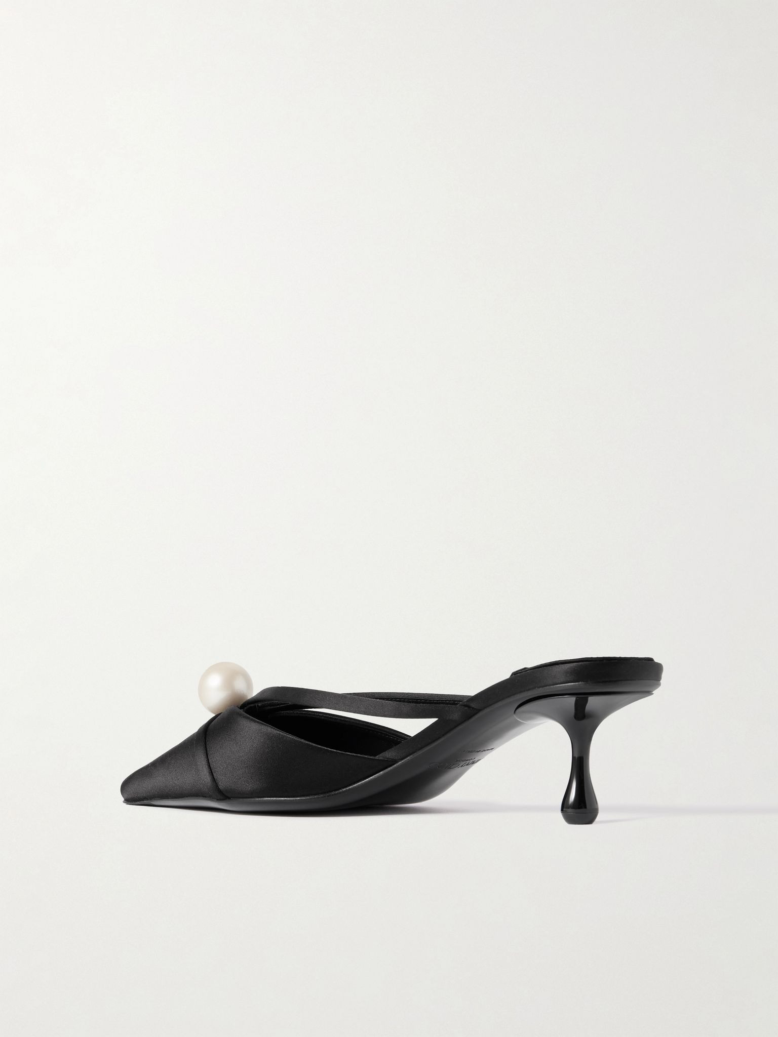 Sana 50 faux pearl-embellished satin mules Black - 3