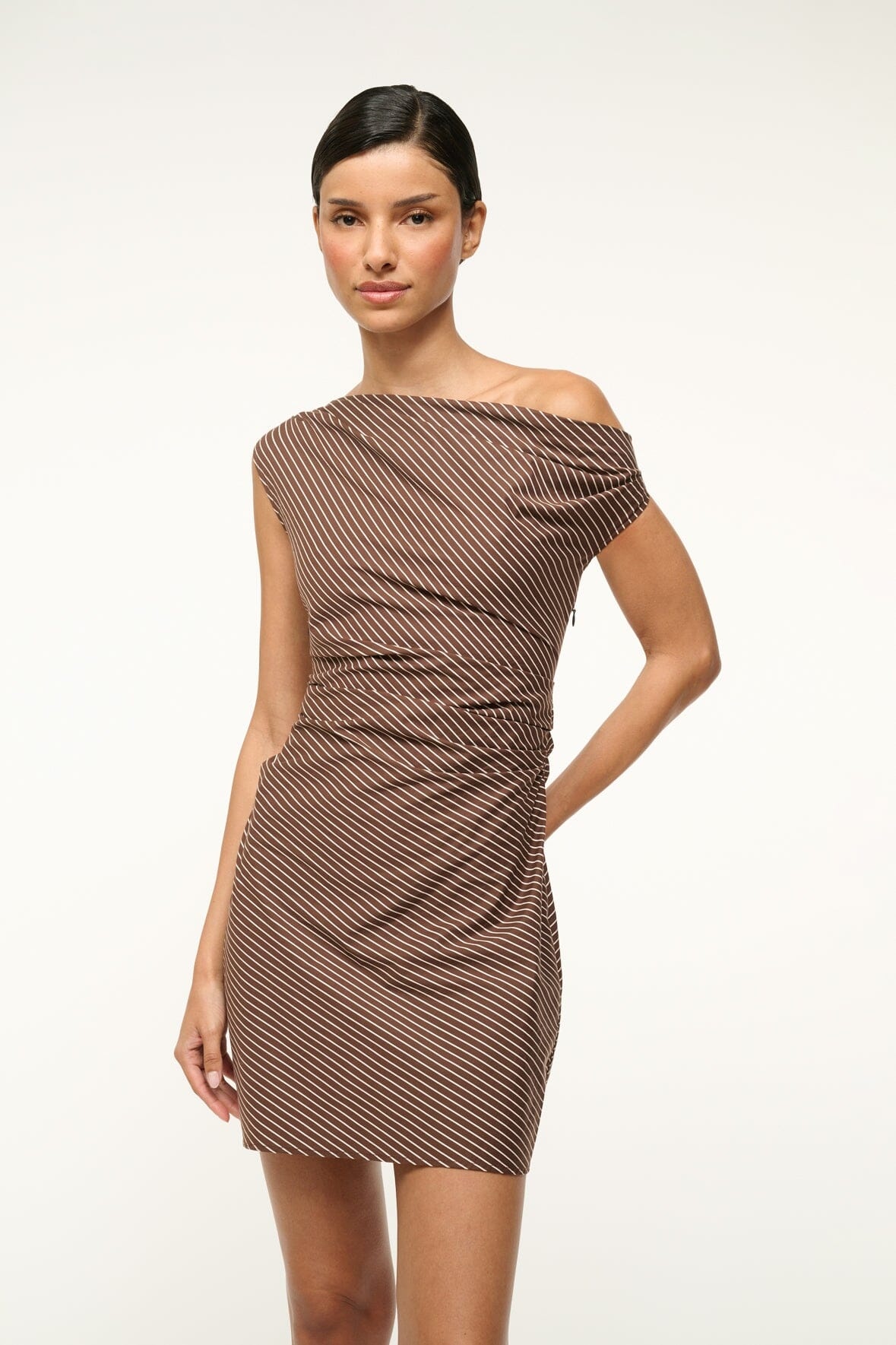 STAUD PHARE MINI DRESS DARK OAK MICRO STRIPE - 3