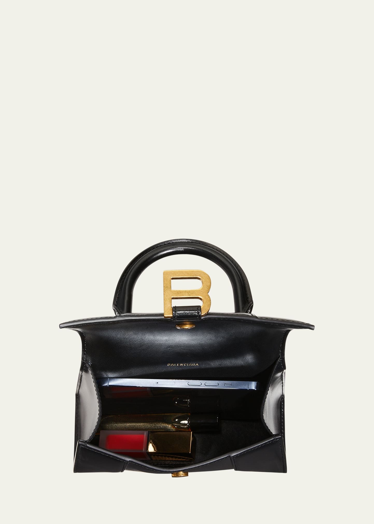 Hourglass XS Shiny Box Calf Top-Handle Bag - 4