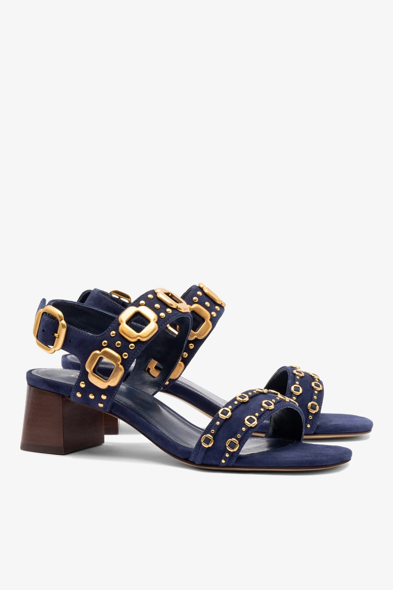 Milan Studs Block Sandal In Navy Suede 3