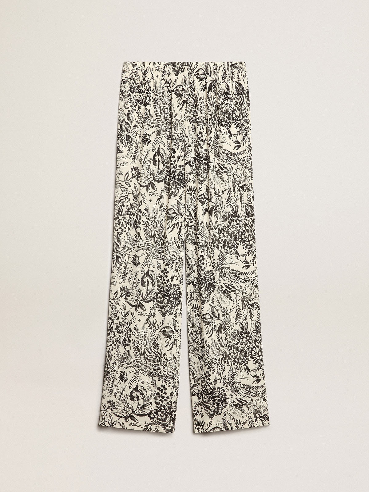 White joggers with black toile de jouy print - 1