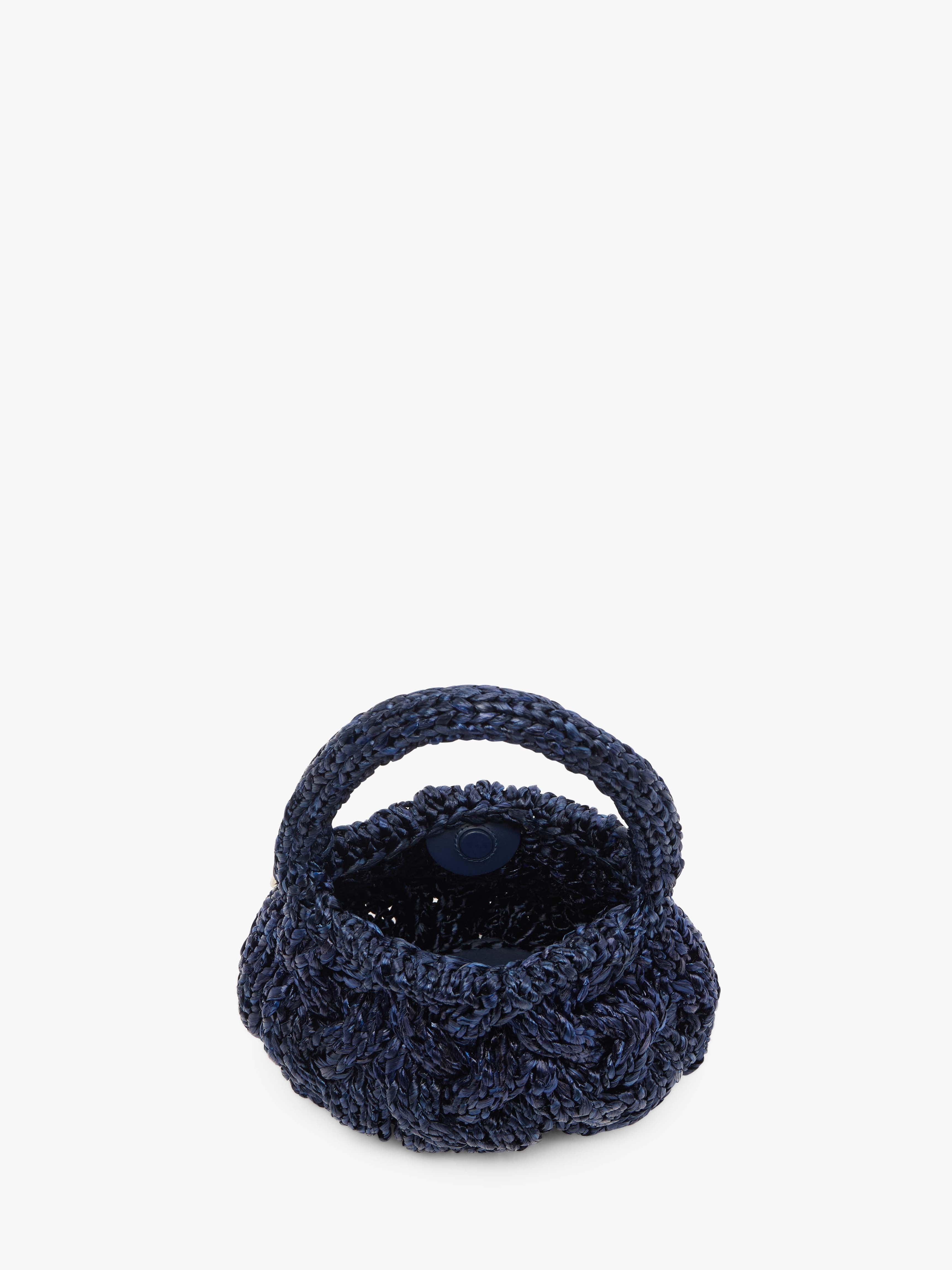 SMALL CABLE KNIT BAG - RAFFIA TOP HANDLE BAG - 3