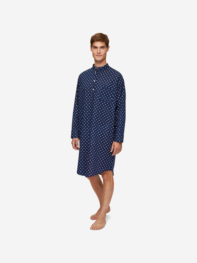 Derek Rose Men's Nightshirt Nelson 93 Cotton Batiste Navy outlook
