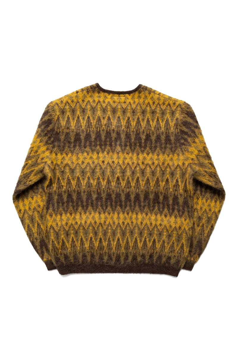 BEAMS PLUS Cardigan Double Jacquard Chevron Pattern - Brown outlook