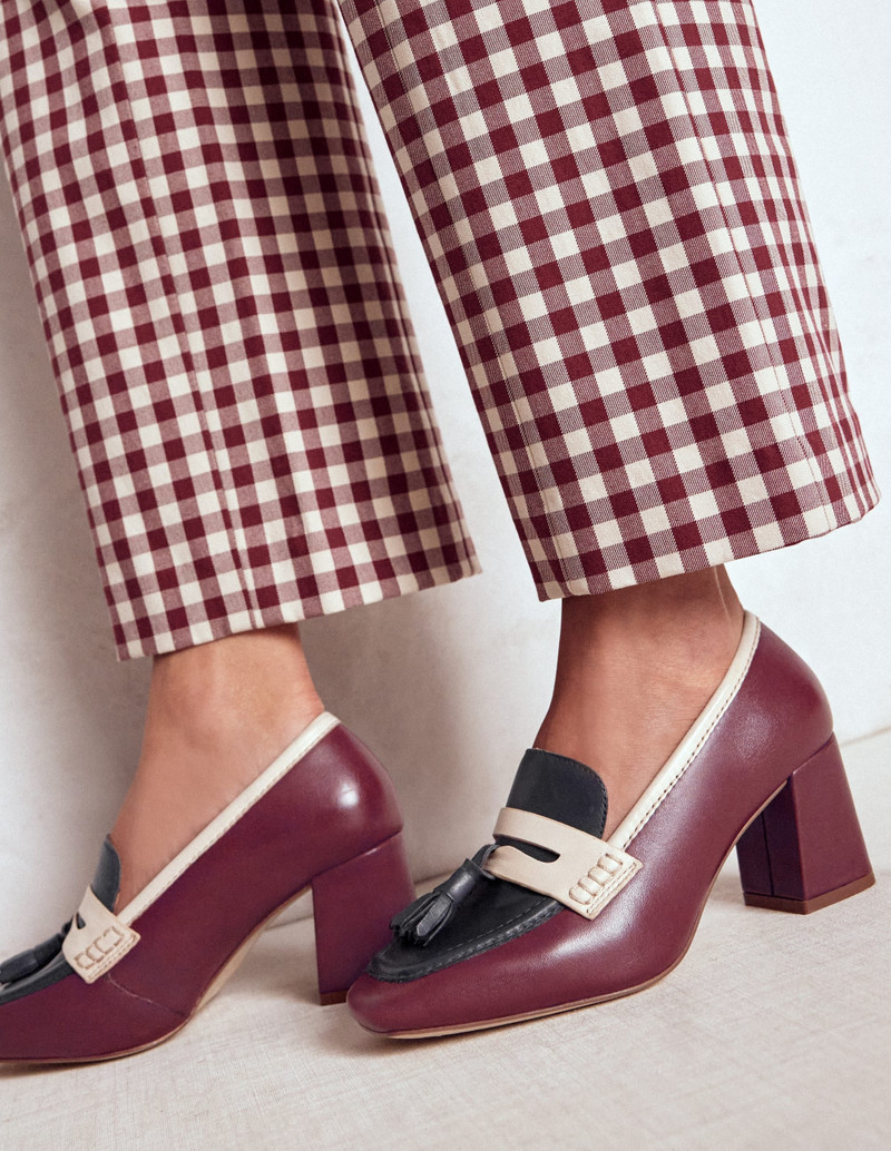 BODEN Sol Block Heeled Penny Loafers-Oxblood outlook