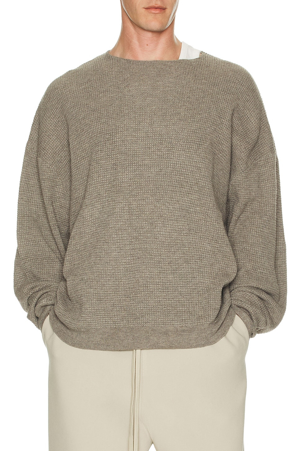 Waffle Long Sleeve Crewneck Sweater - 4