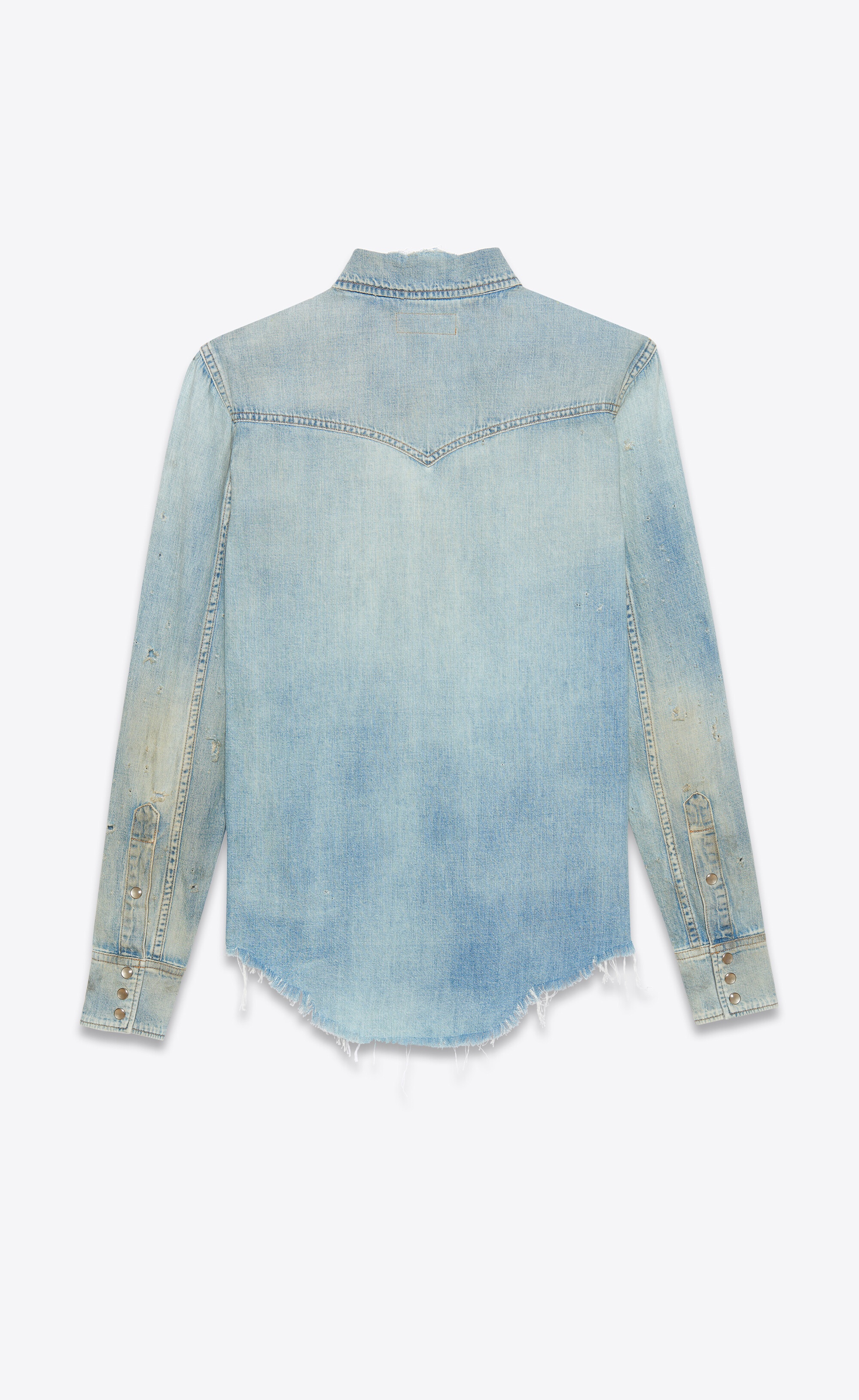 destroyed classic western shirt in dirty vintage blue denim - 2