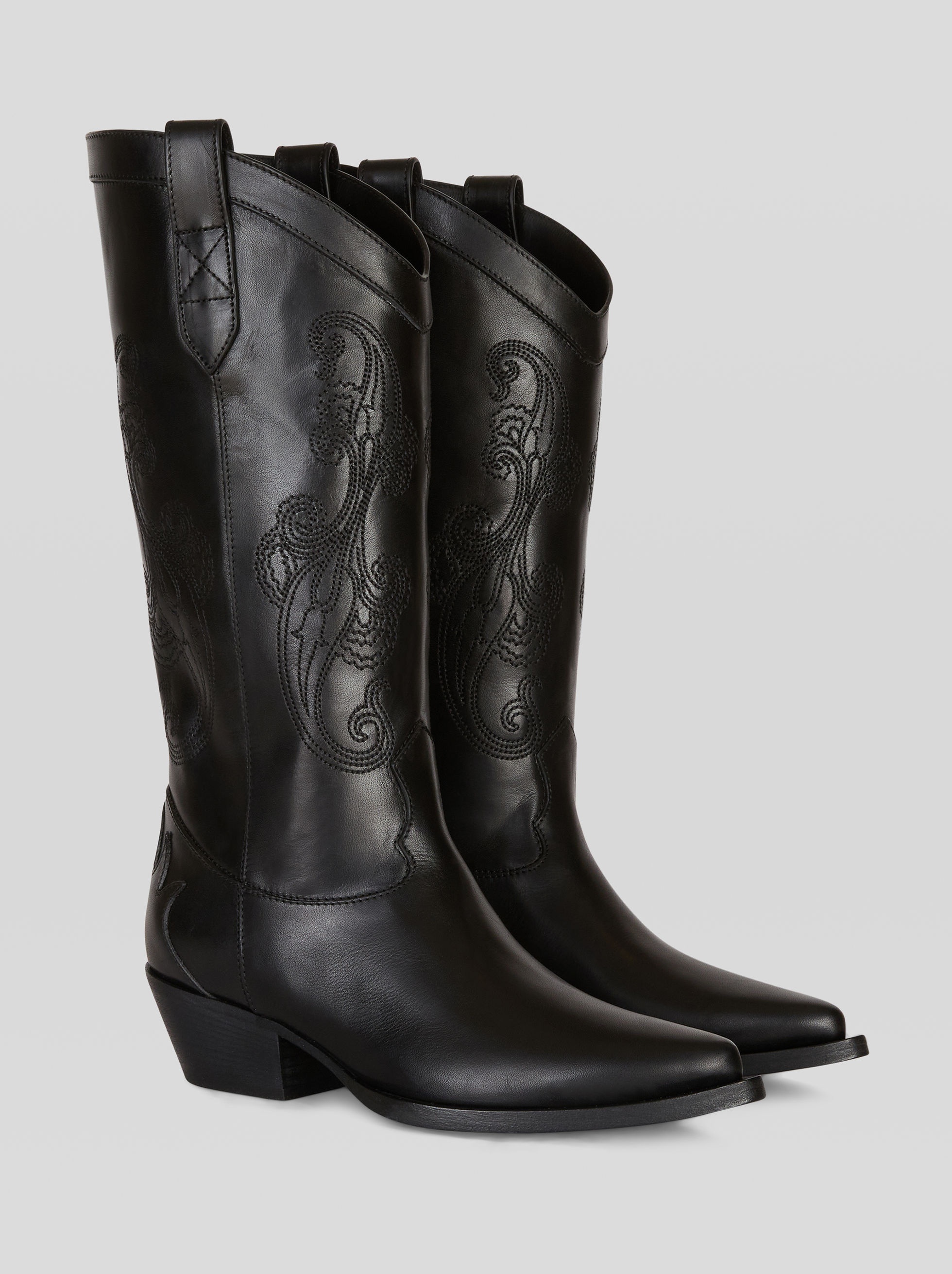 LEATHER BOOTS WITH PAISLEY EMBROIDERY - 3