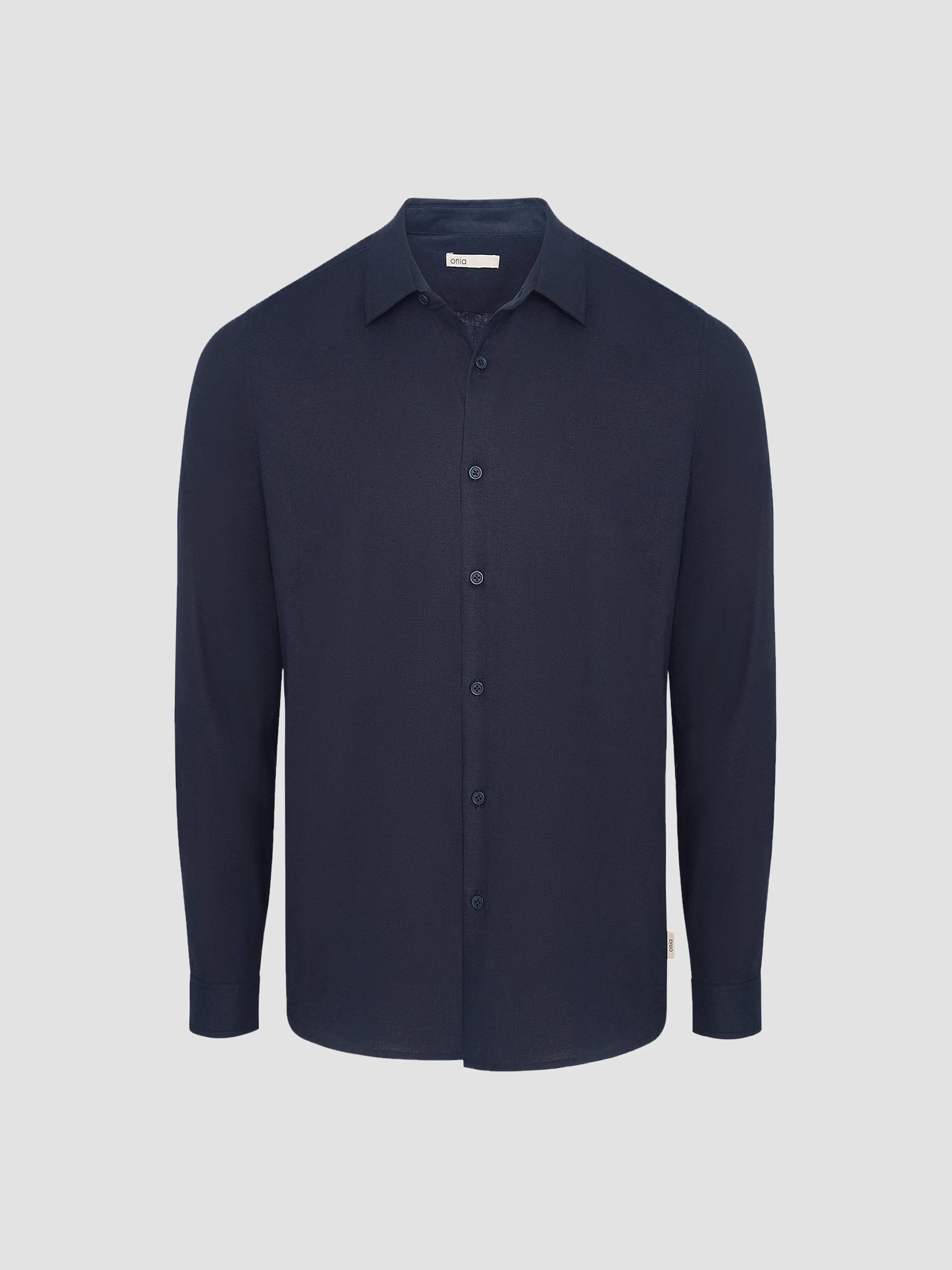 Men's Stretch Linen-Blend Shirt - Midnight - 1
