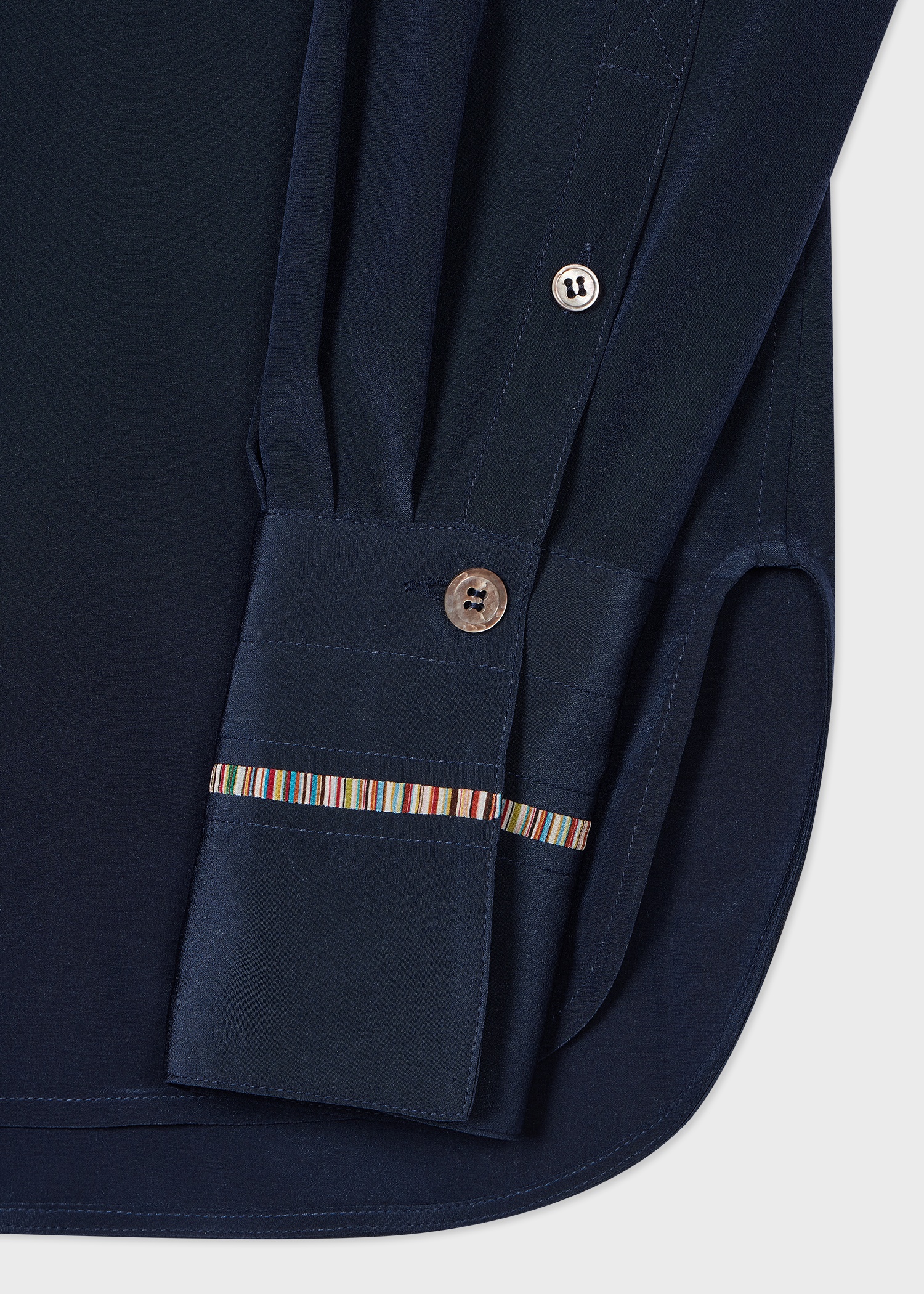 Women's Navy Silk 'Signature Stripe' Detail Shirt - 2