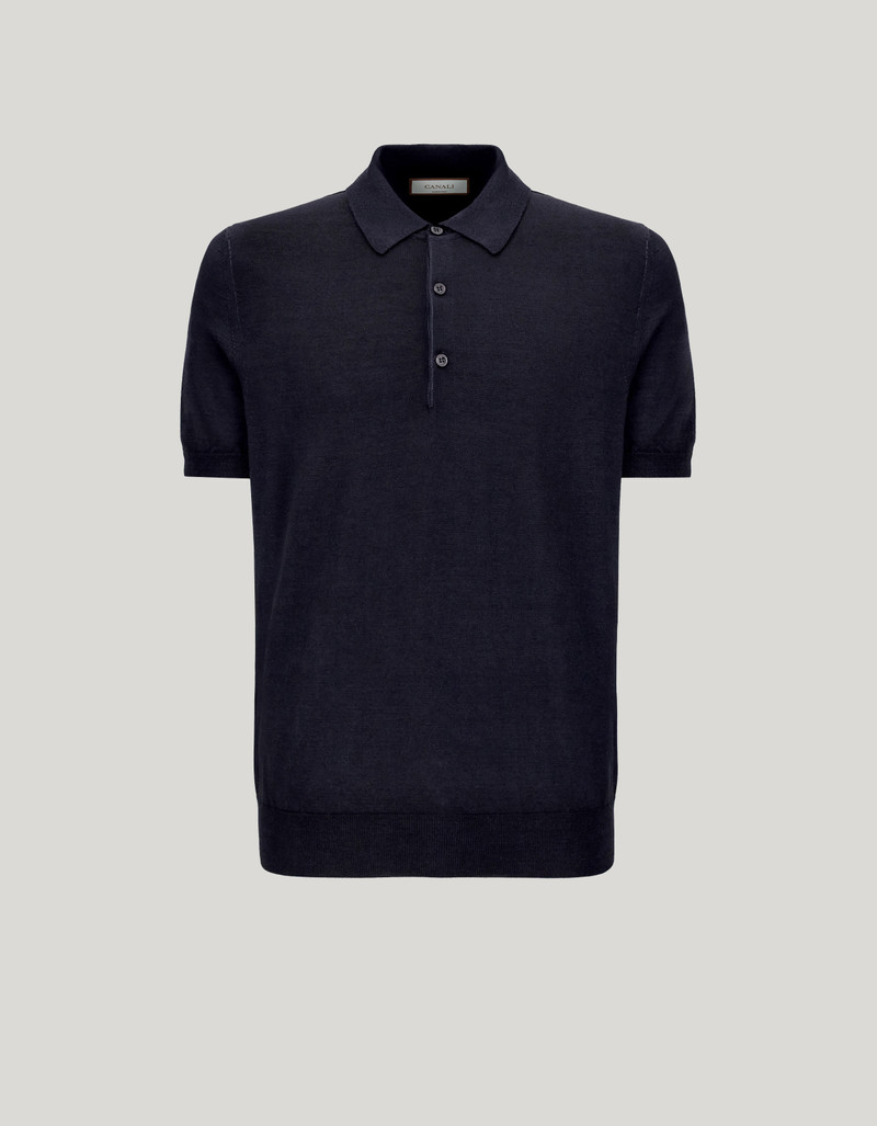 CANALI NUVOLA DARK NAVY POLO SHIRT IN WOOL AND SILK 1