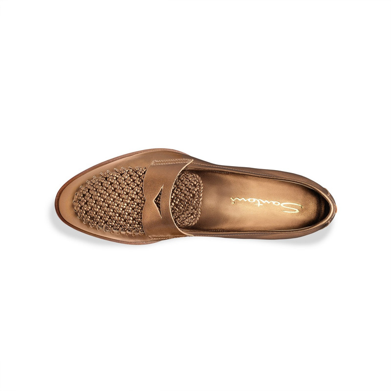 Women's gold laminated leather penny loafer 5