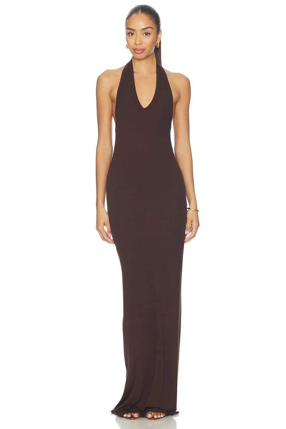 Silk Rib U-neck Halter Fluid Maxi Dress - 1