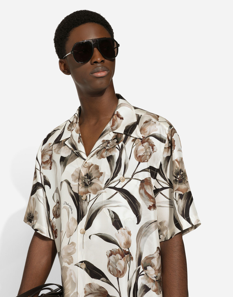 Silk Hawaiian shirt with tulip print 4